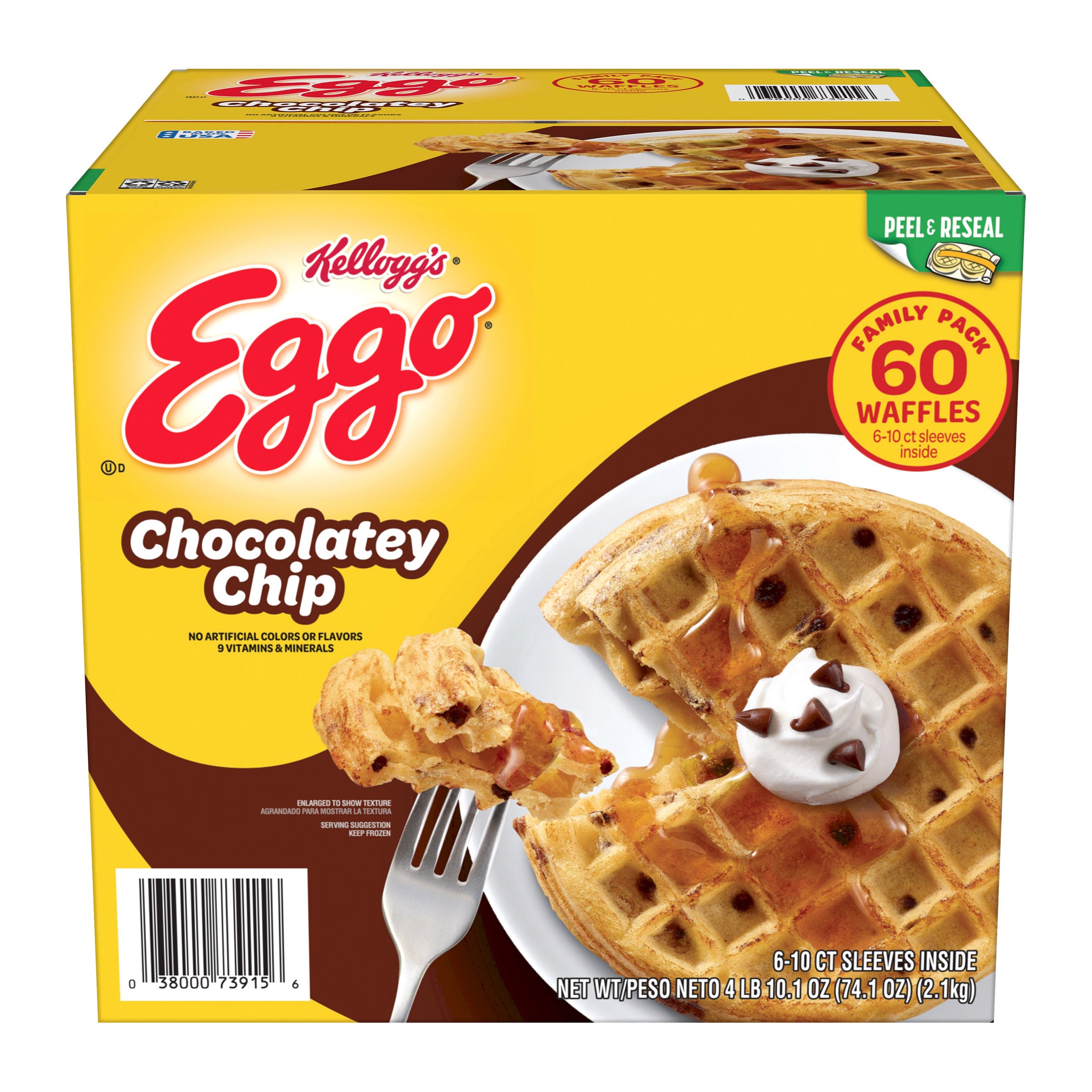 KELLOGG'S CHOCOLATE CHIP WAFFLES 60 CT 74.1 OZ
