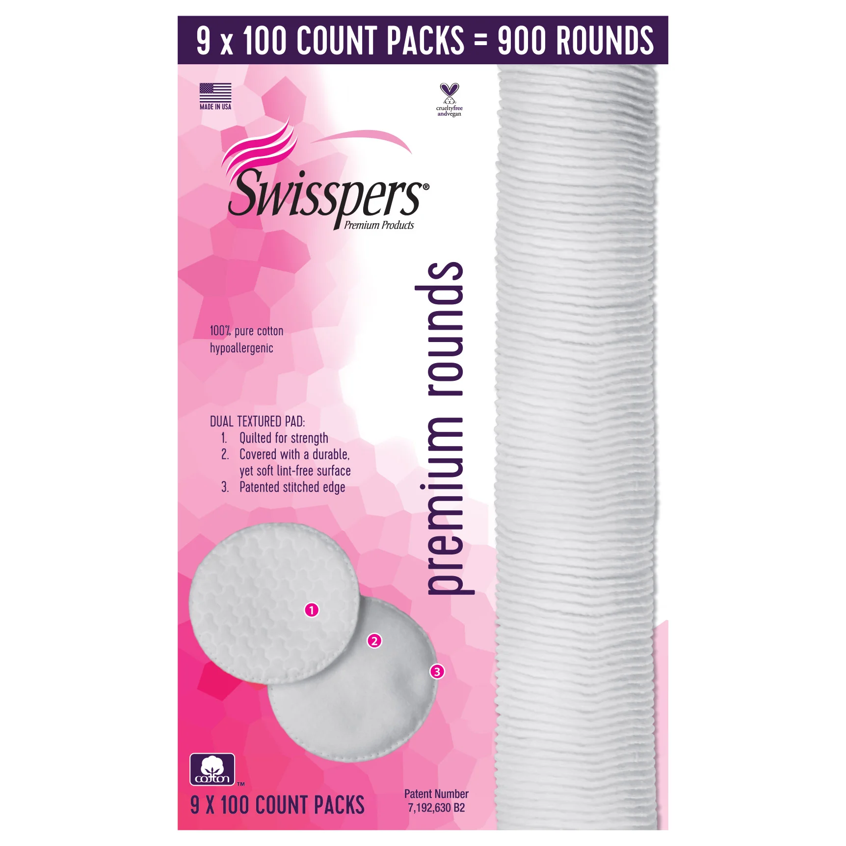 SWISSPERS HYPOALLERGENIC COTTON ROUNDS 900 CT - Image 1