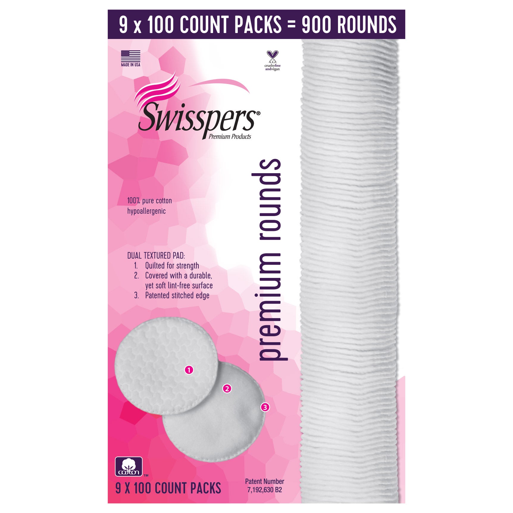 SWISSPERS PREMIUM COTTON ROUNDS 9/100 CT - Image 1