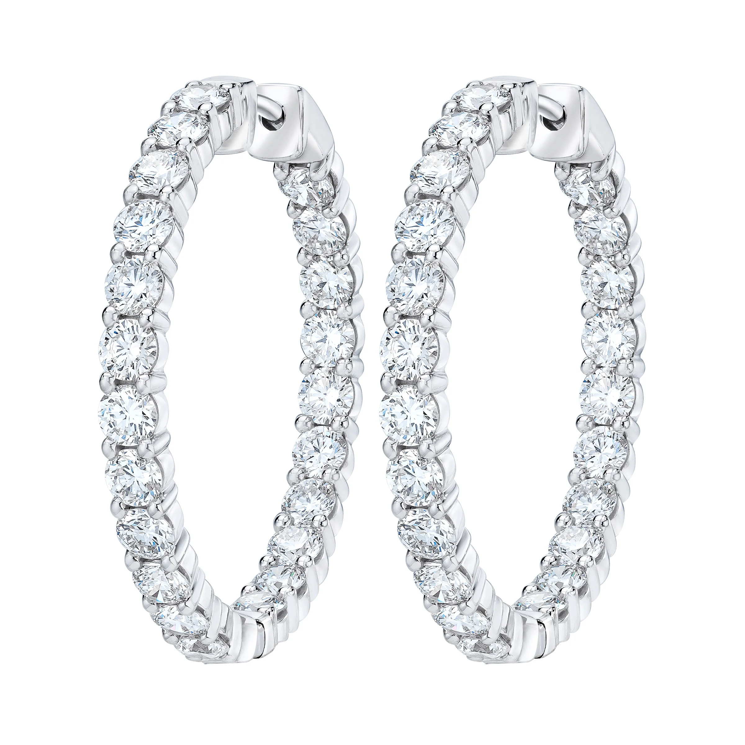 14KT WHITE GOLD VS2 I 4.00CTW ROUND DIAMOND HOOP EARRINGS