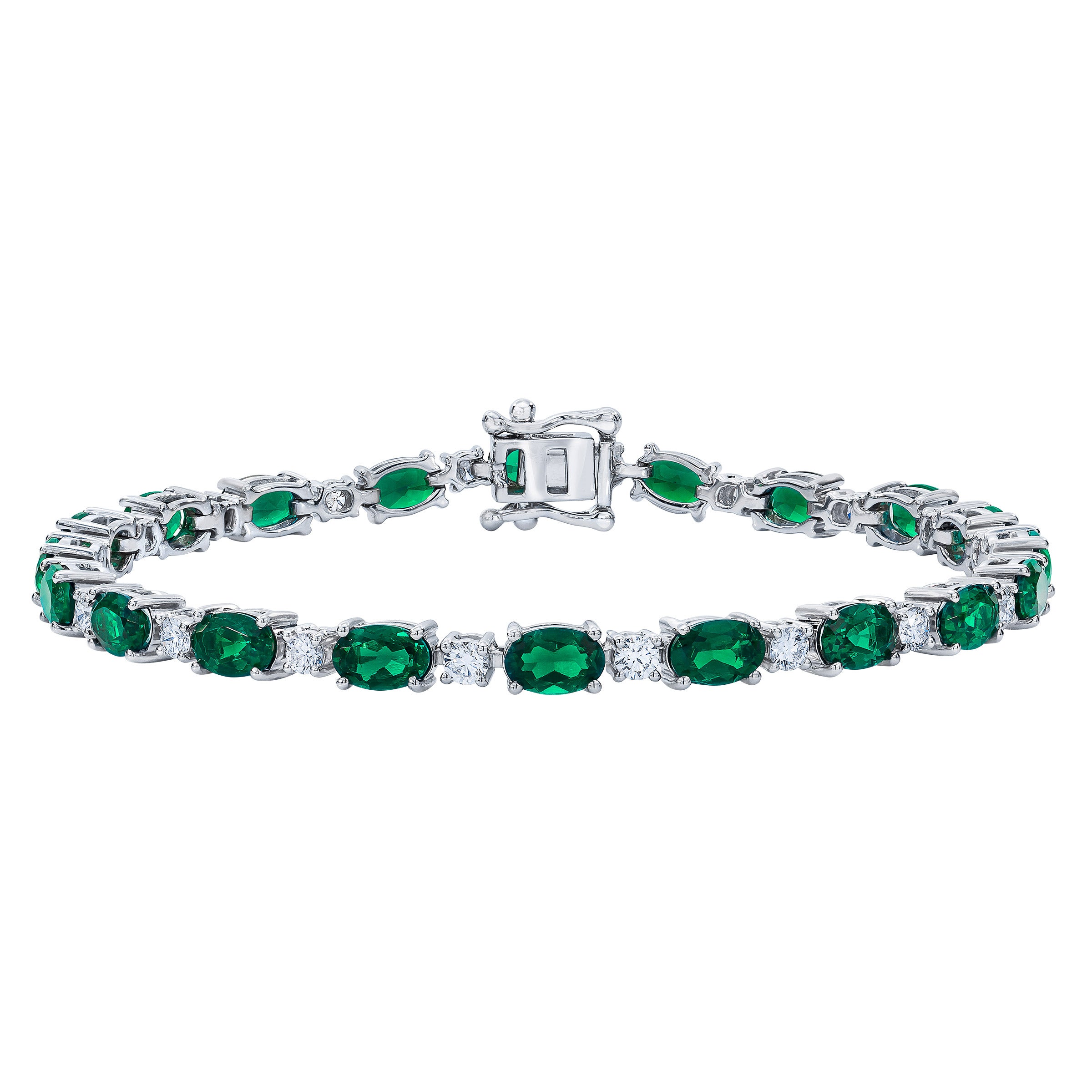 14KT WHITE GOLD 1.40TW VS2, I DIAMOND AND LAB EMERALD BRACELET - Image 1