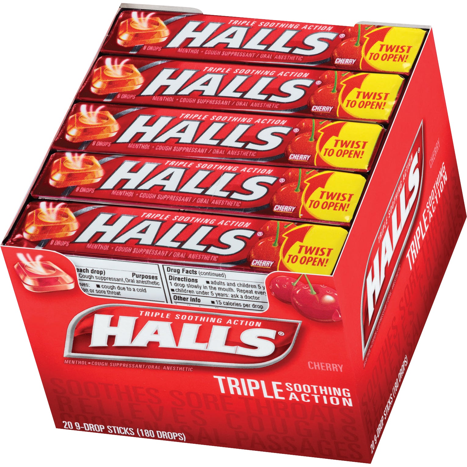 HALLS CHERRY COUGH DROPS 20 CT/9 PC