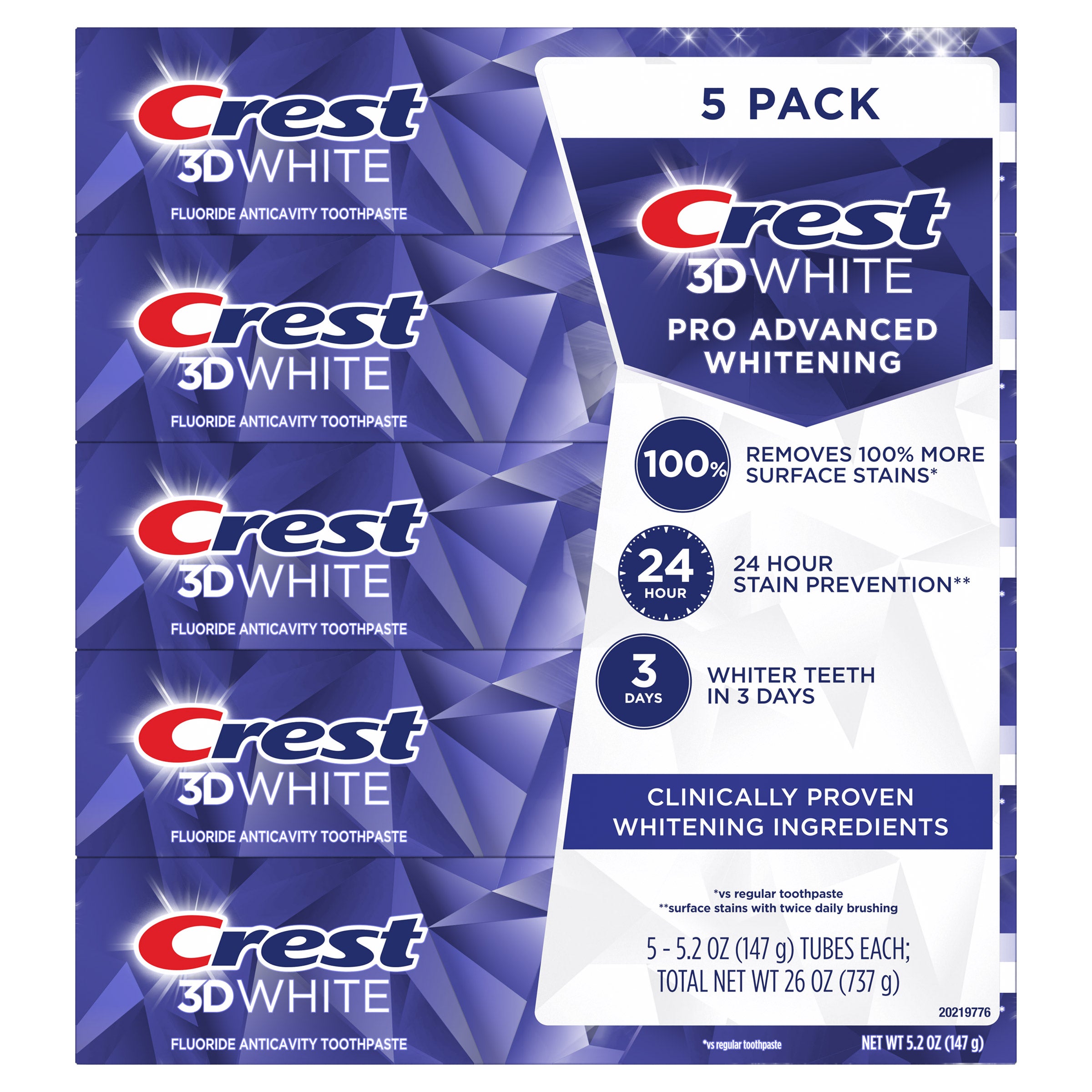 CREST 3DWHITE ADVANCED TOOTHPASTE, 5/5.2 OZ - Image 1