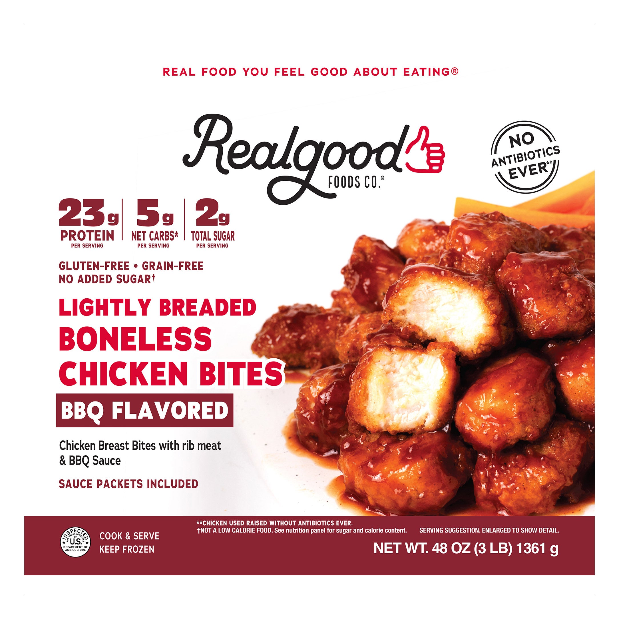 REAL GOOD FOOD BBQ CHICKEN BITES 48 OZ (3 LBS) - Image 1