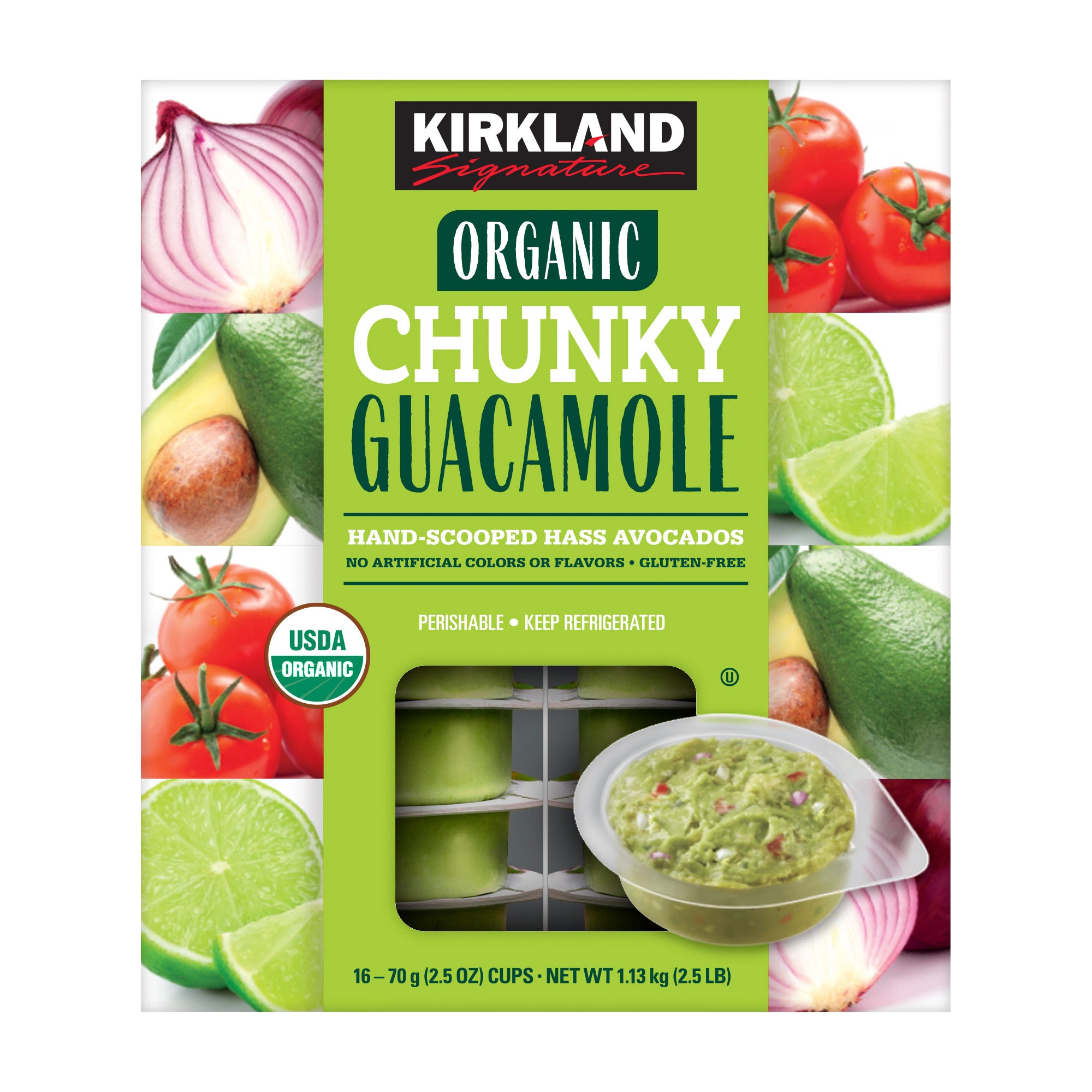 KIRKLAND SIGNATURE ORGANIC GUACAMOLE 16 COUNT 2.5 OUNCES EA