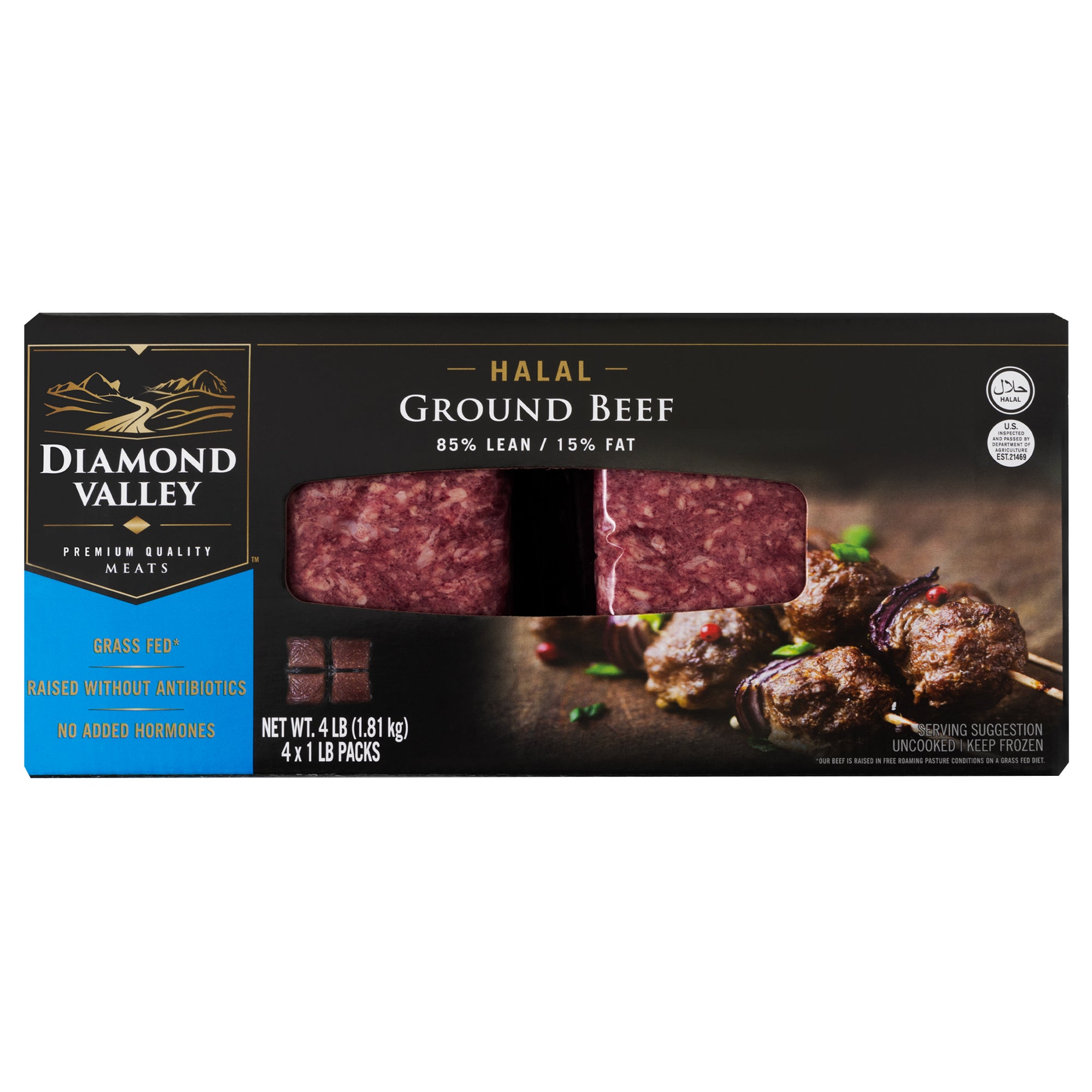 DIAMOND VALLEY HALAL GRASS FED GROUND BEEF 85/15 4 LBS - Image 1