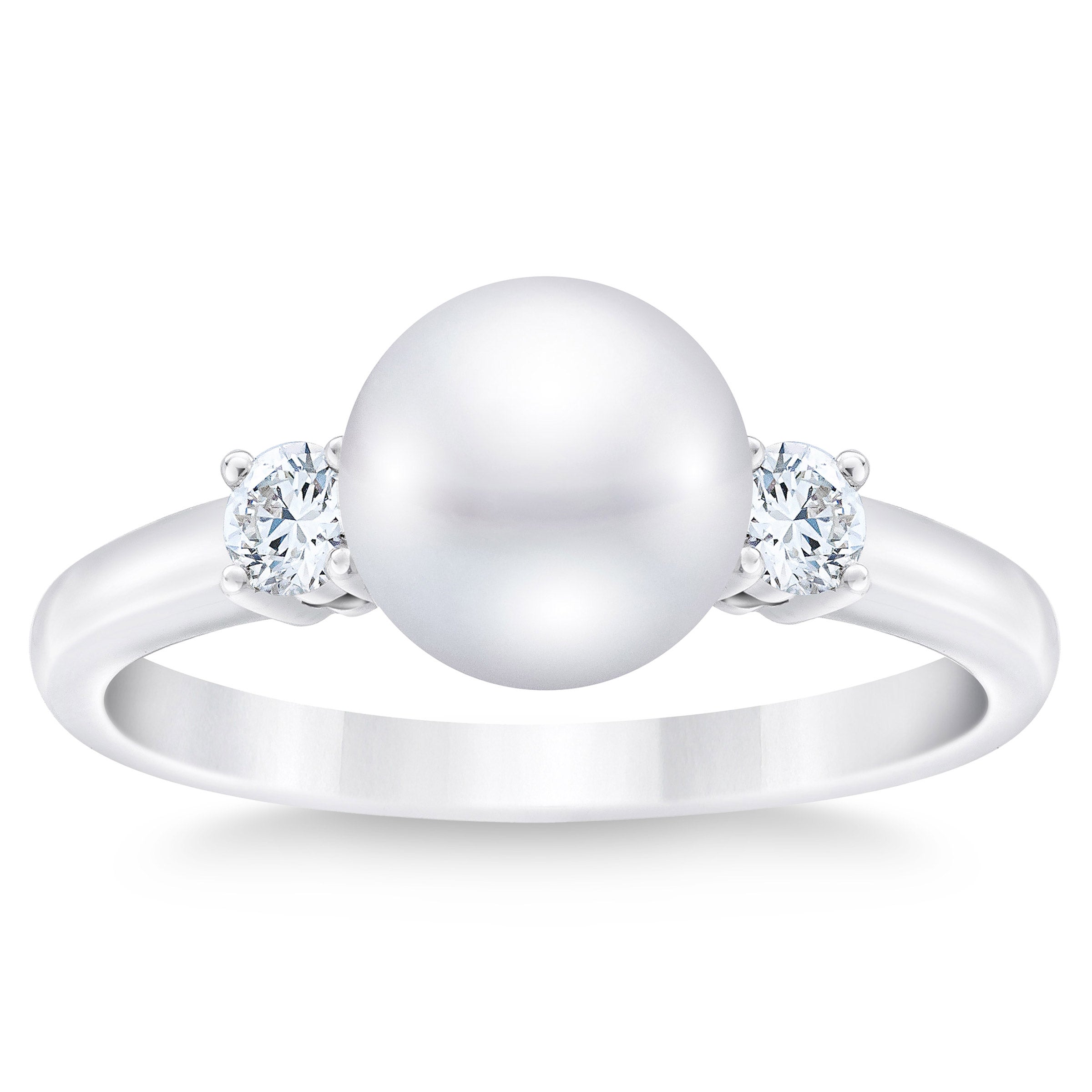 14KT GOLD .22CTW DIA FRESHWATER CULTURED PEARL 8-8.5MM RING SZ7