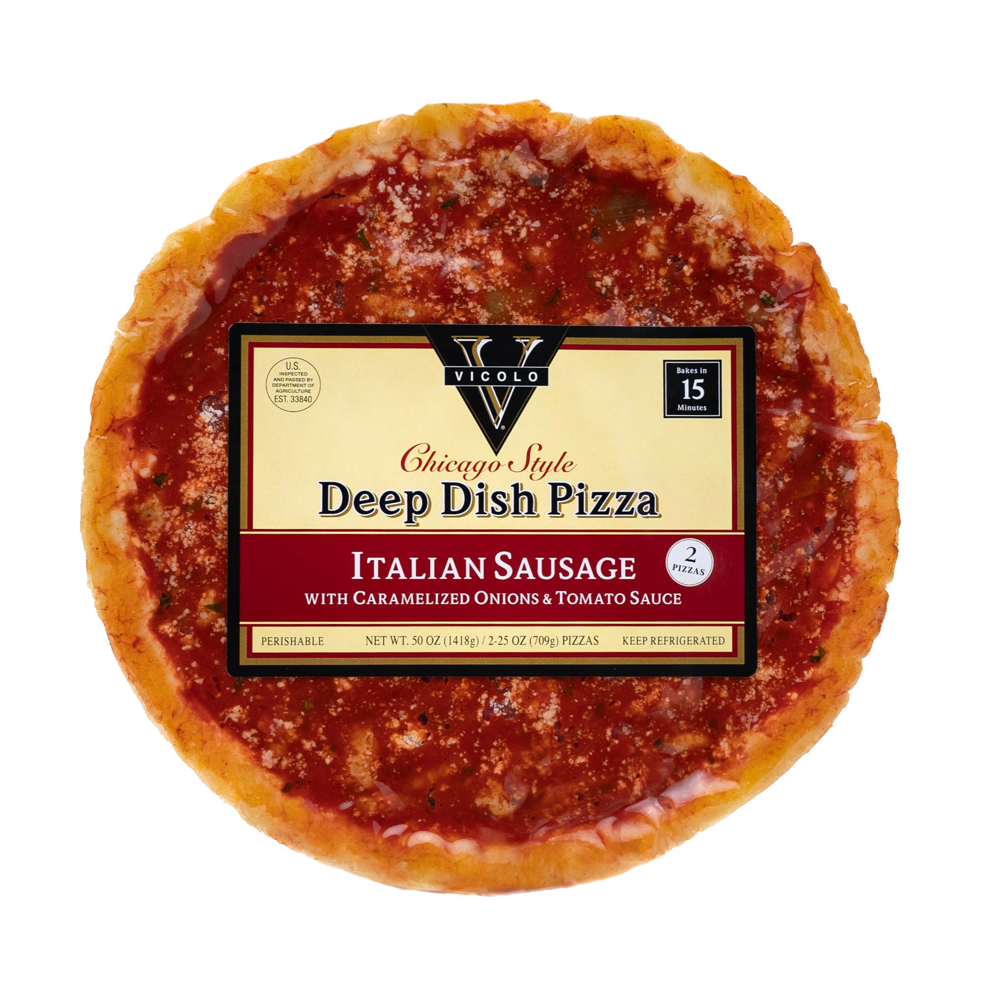 VICOLO ITALIAN SAUSAGE DEEP DISH PIZZA 2 PACK 25 OUNCES EACH - Image 1