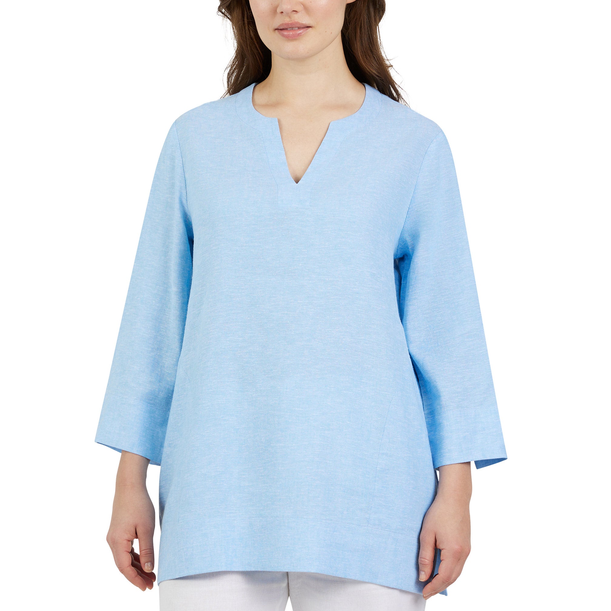 LANDS' END LADIES' LINEN BLEND 3/4 SLEEVE TUNIC TOP - Image 1