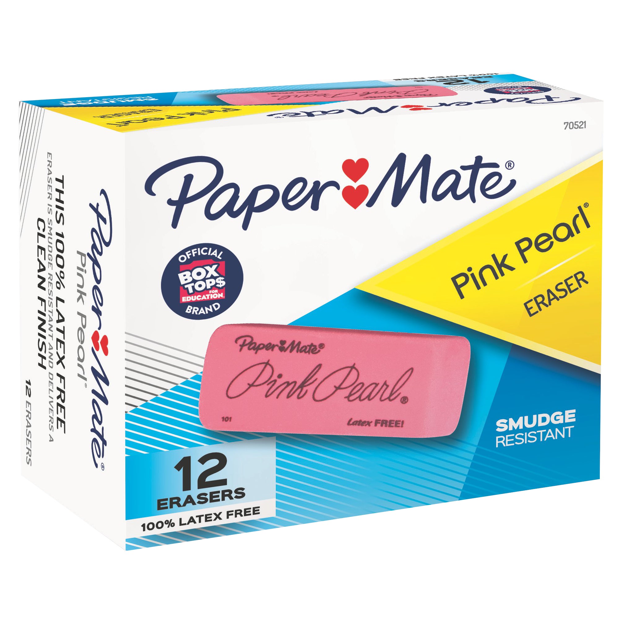 PAPERMATE PINK PEARL ERASERS PAP70521 LARGE 12CT - Image 1