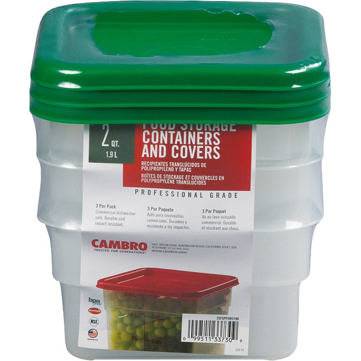 CAMBRO CAMSQUARE 2QT STORAGE CONTAINER W/LID 3PK
