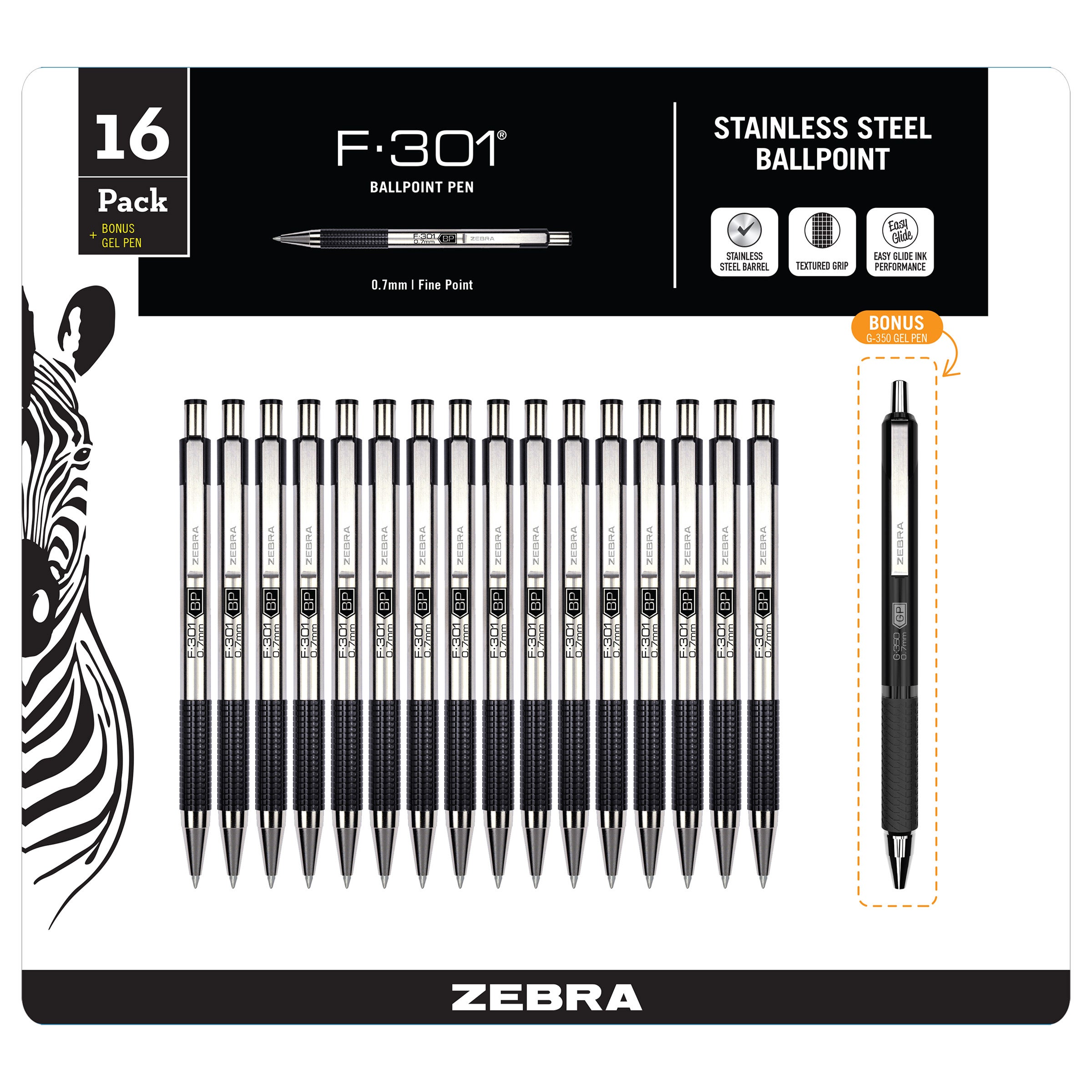 16 PACK F301 BALLPOINT PENS BONUS G-350 GEL PEN