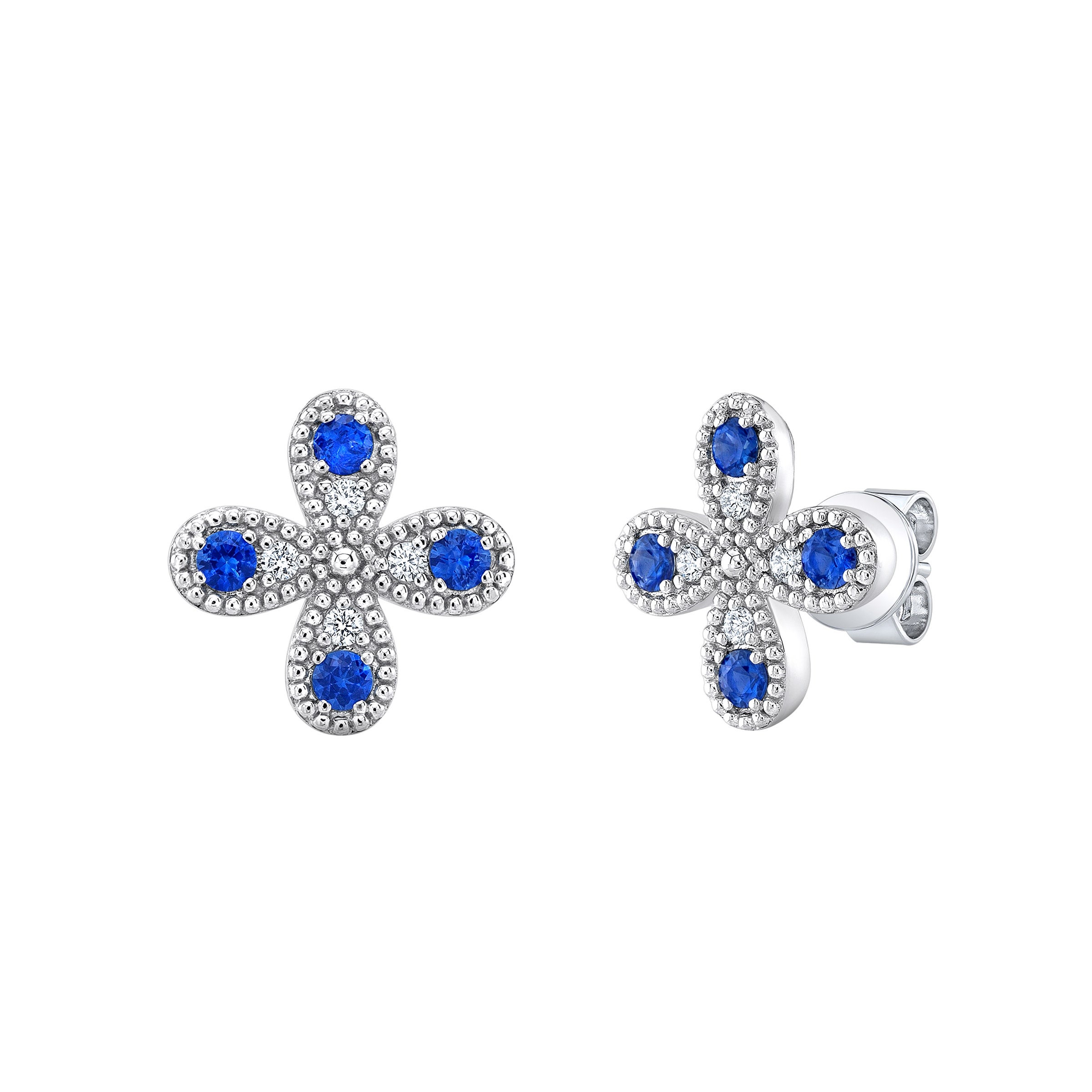14KT WHITE GOLD .07CTW VS2 I DIAMOND AND BLUE SAPPHIRE EARRINGS