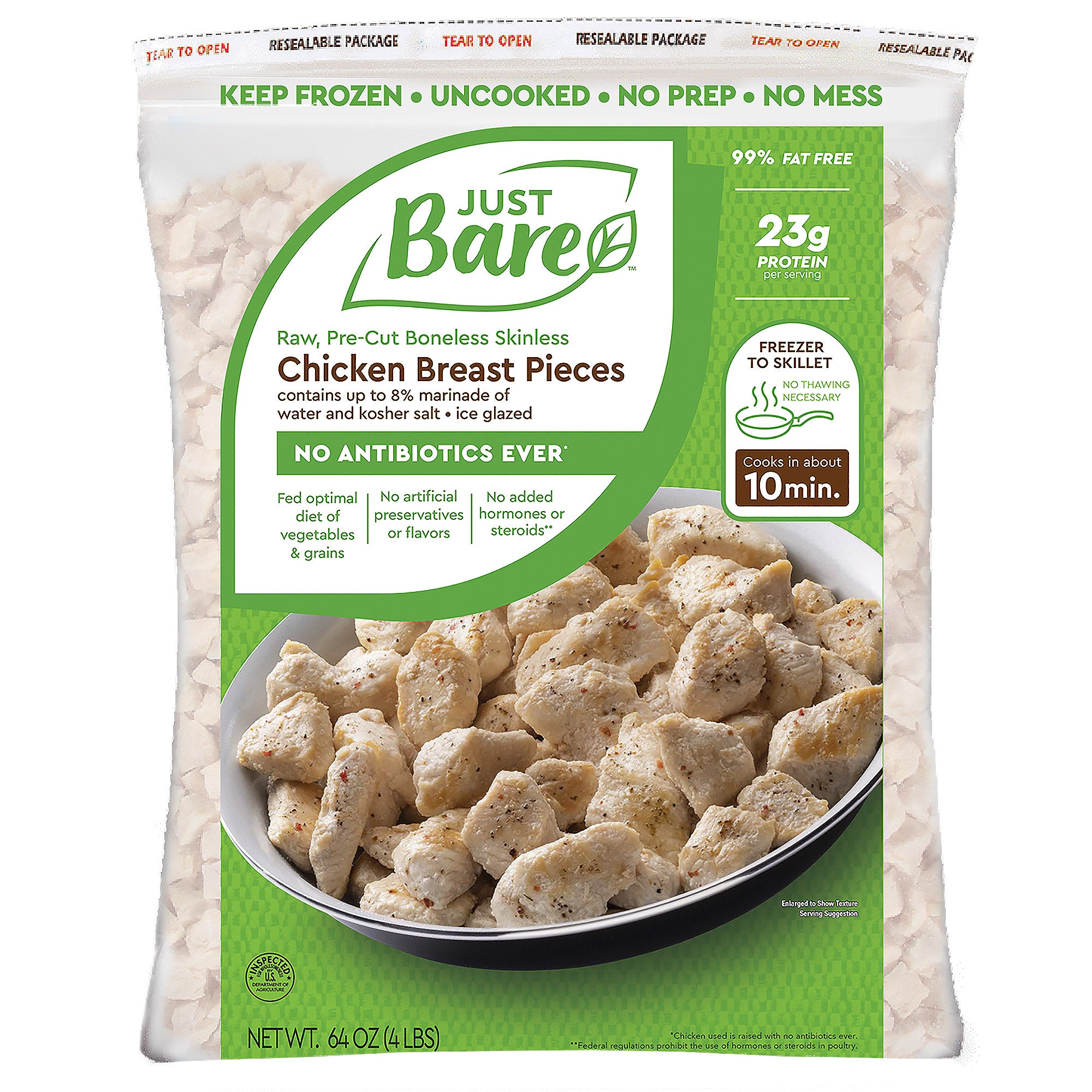JUST BARE ABF CHICKEN BREAST PIECES 4 LBS