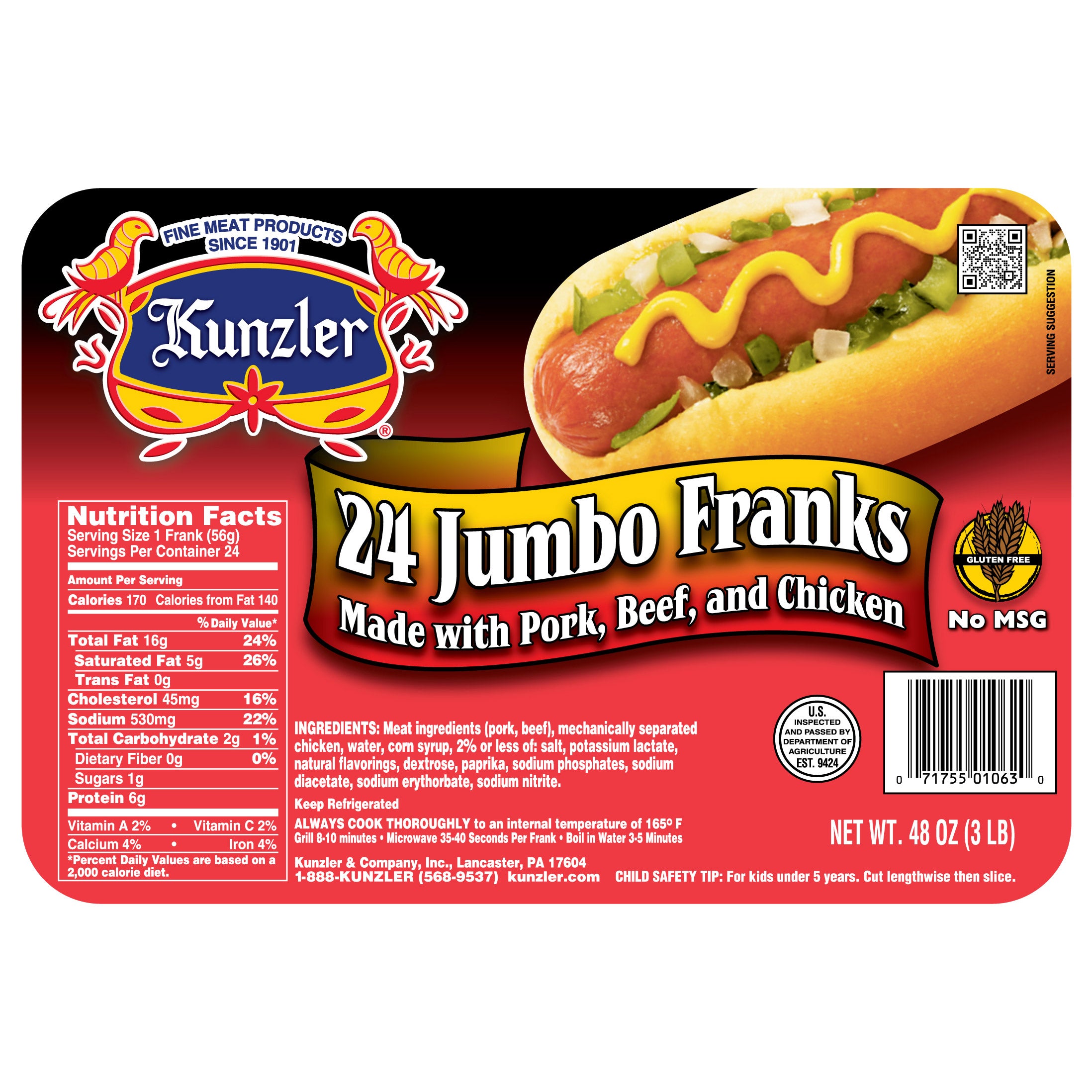 KUNZLER MEAT FRANKS (3 LBS)