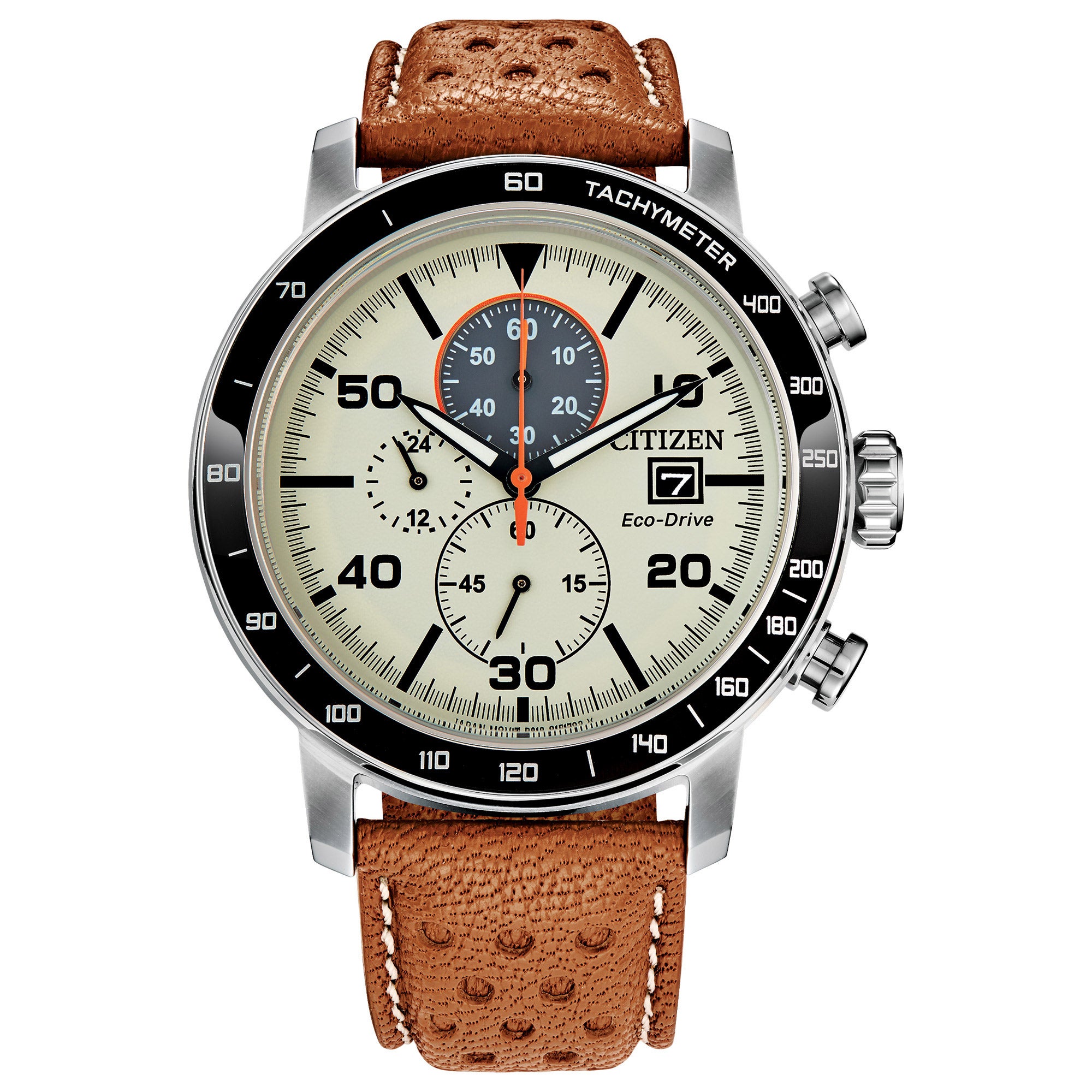 CITIZEN ECO-DRIVE BROWN LEATHER MEN'S CHRONOGRAPH WATCH - Image 1
