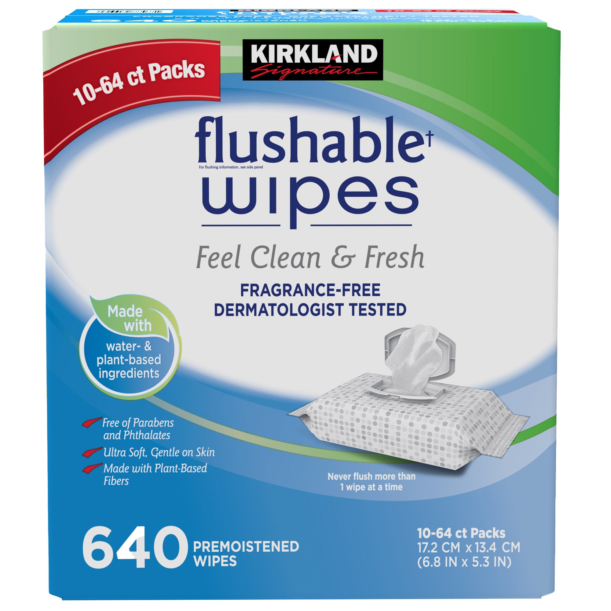 KIRKLAND SIGNATURE FLUSHABLE WIPES FRAGRANCE FREE 640CT - Image 1
