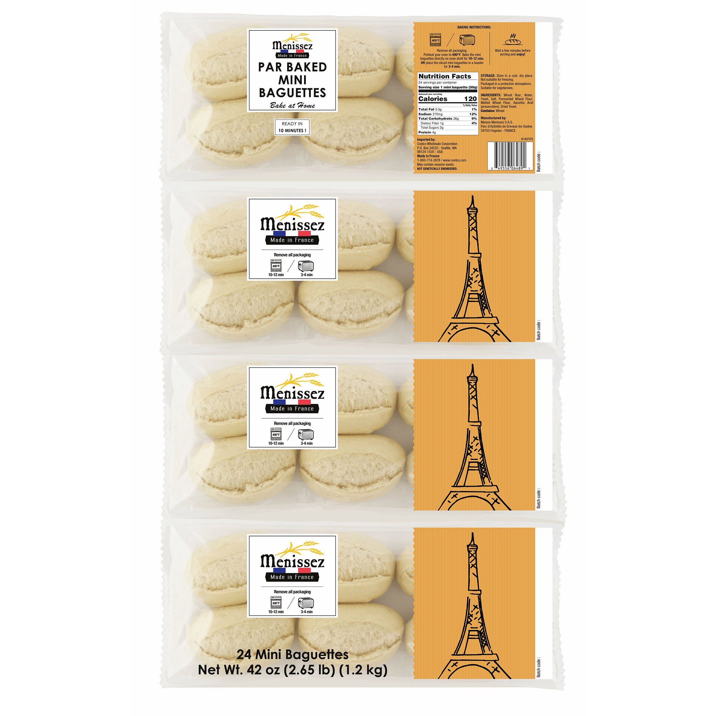 MENISSEZ STONE OVEN HALF BAGUETTES 24 CT