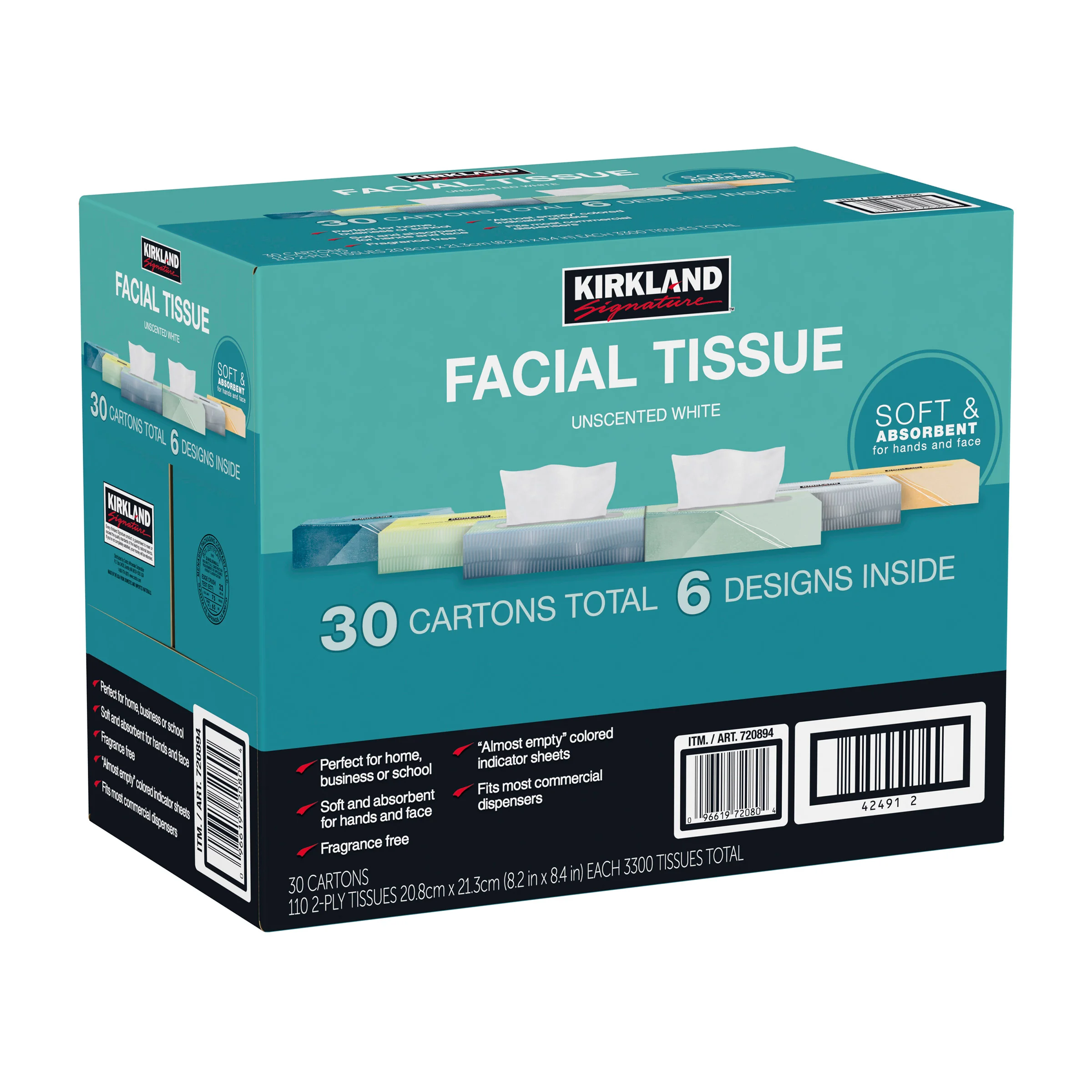 KIRKLAND SIGNATURE FACIAL TISSUE LODGE PK 30/110CT 2PLY - Image 1