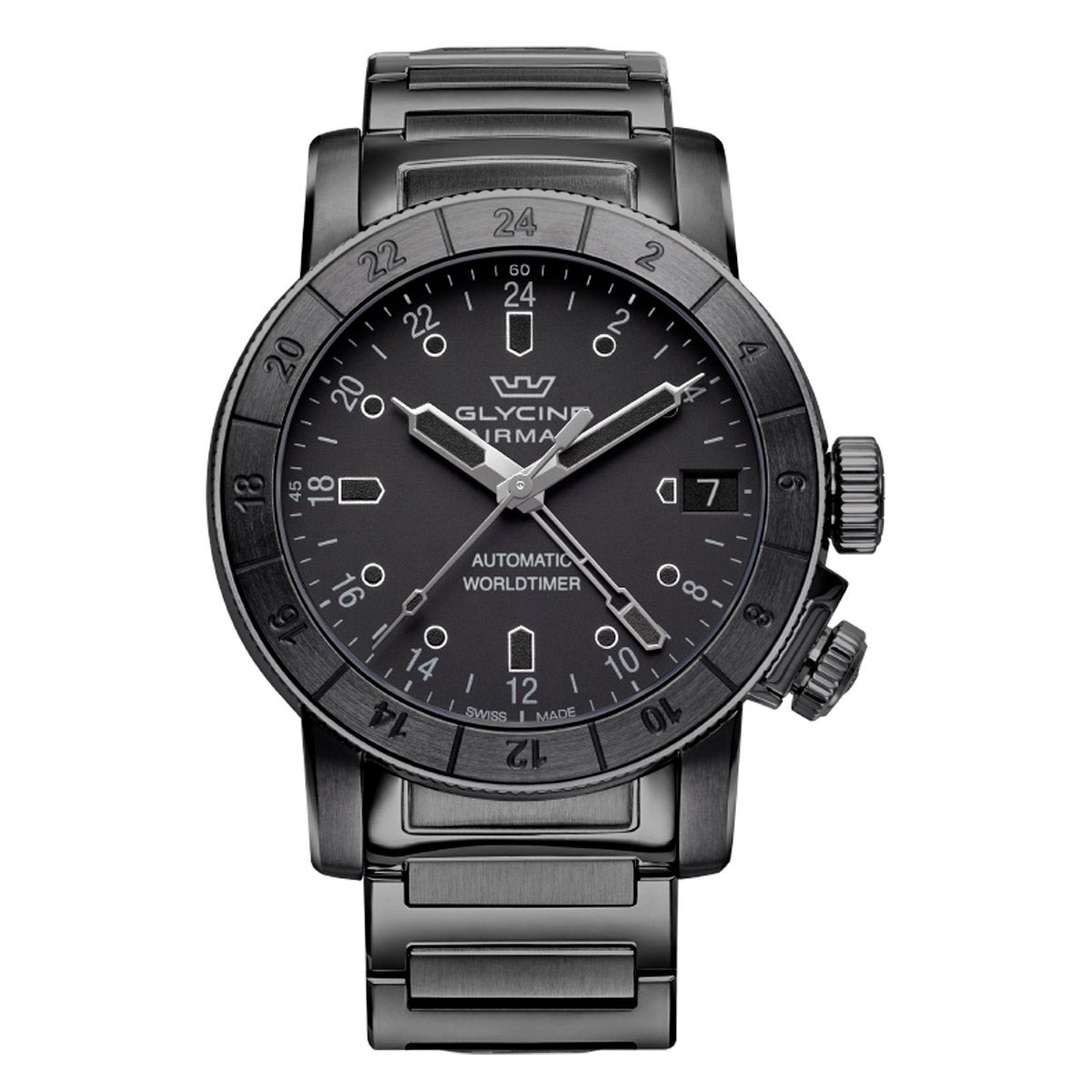 GLYCINE AIRMAN BLACK- TONE STAINLESS STEEL MEN'S AUTOMATIC WATCH
