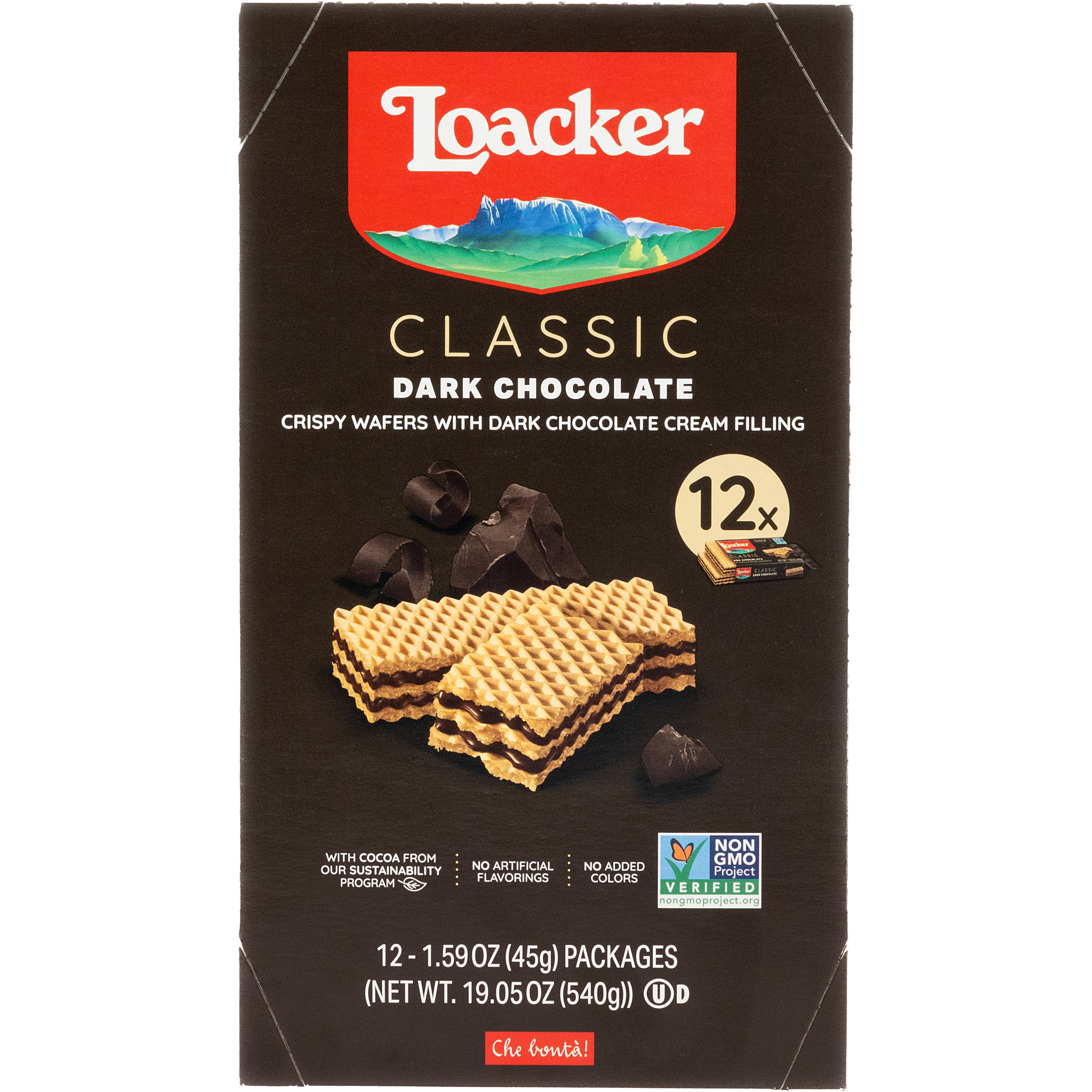 LOACKER WAFERS DARK CHOCOLATE 12/1.59 OZ (1.19LBS)