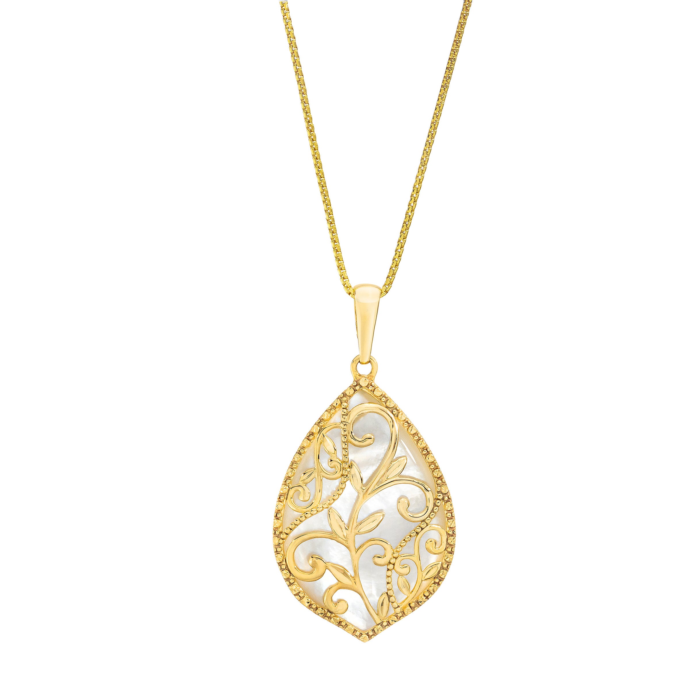 14KT YELLOW GOLD MOTHER OF PEARL TEARDROP NECKLACE - Image 1