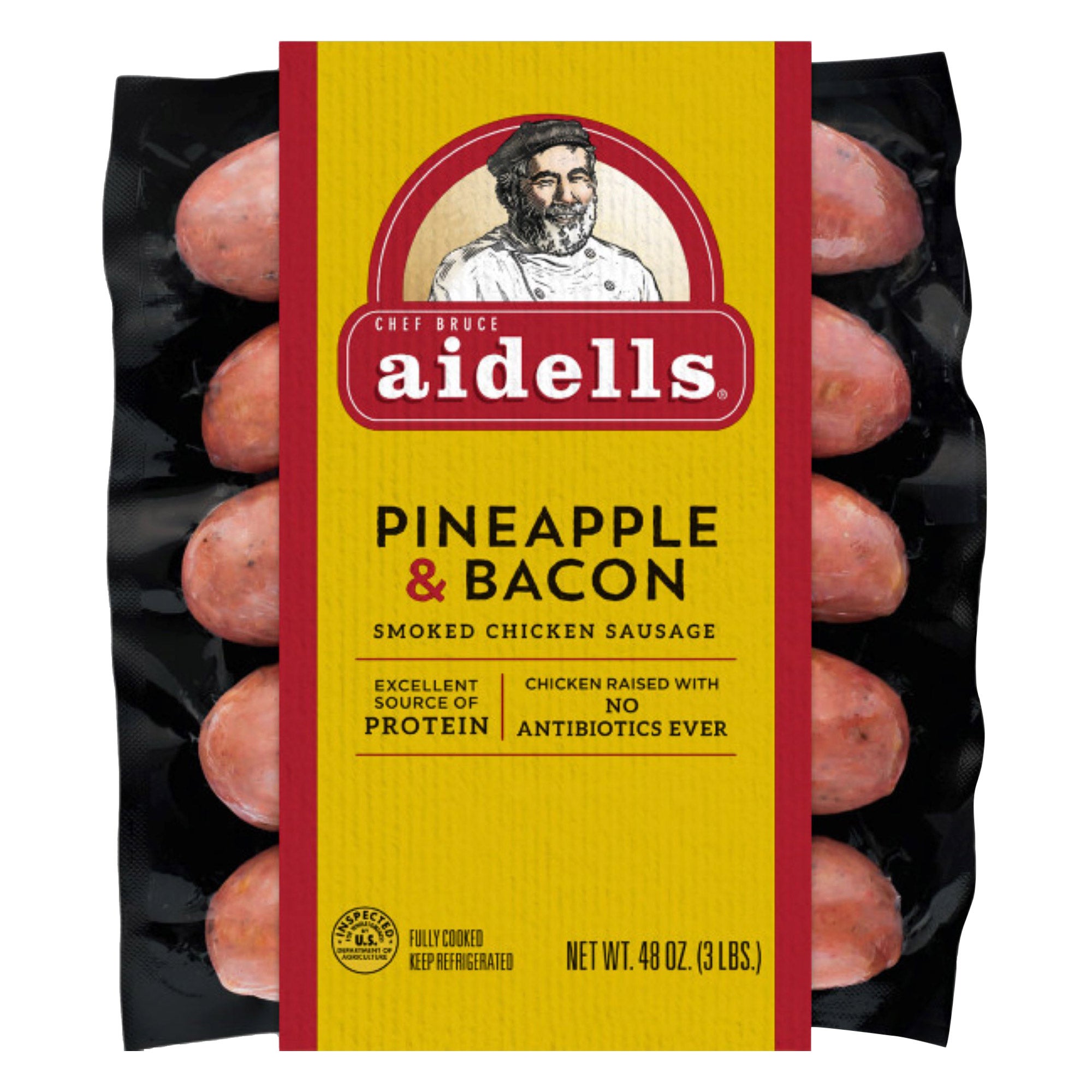 AIDELLS ABF PINEAPPLE BACON CHICKEN SAUSAGE 3 LBS