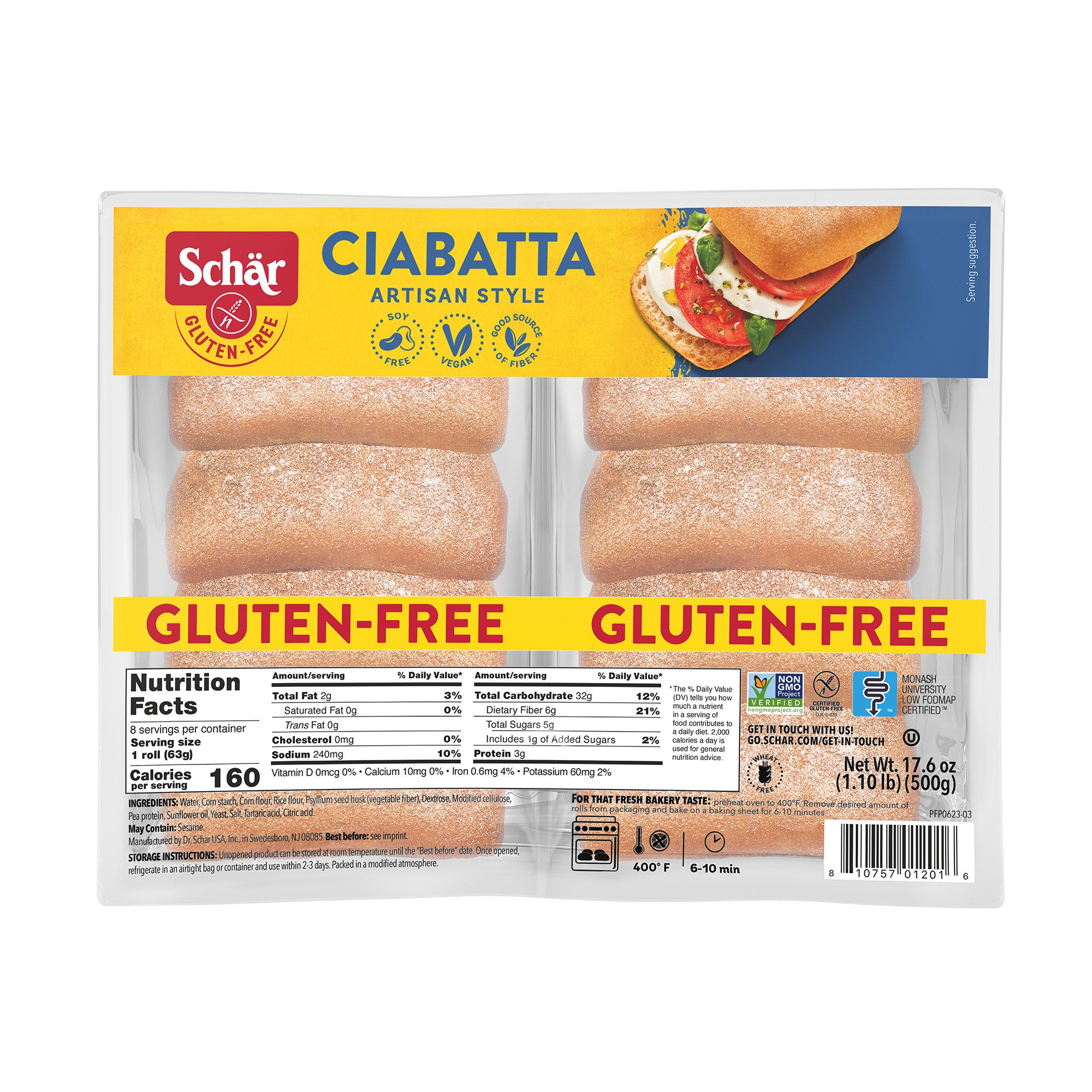DR SCHAR GLUTEN FREE CIABATTA ROLLS 2/8.8 OZ