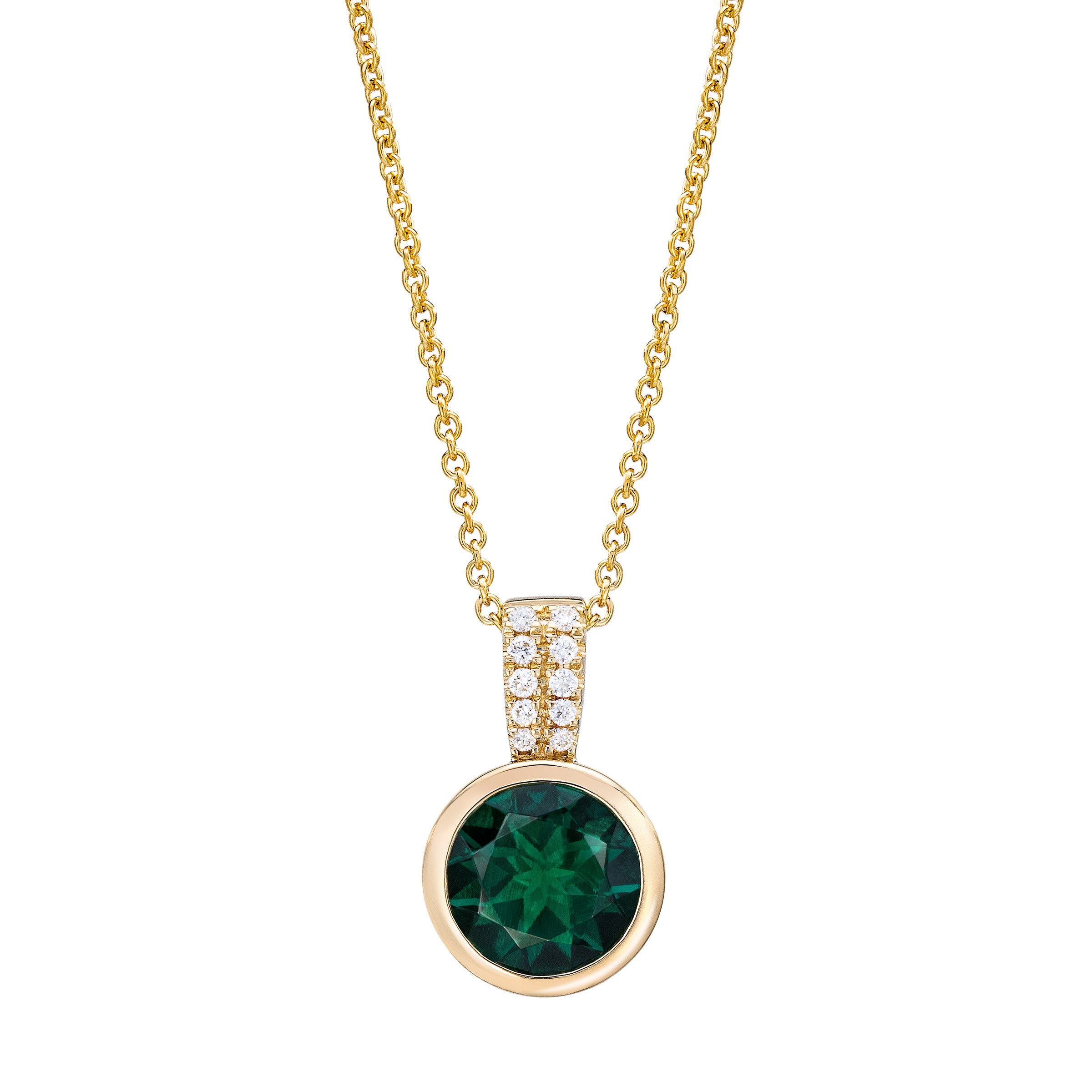 14KT YELLOW GOLD VS2 I 0.06CTW DIAMOND & LAB EMERALD PENDANT 18¨ - Image 1