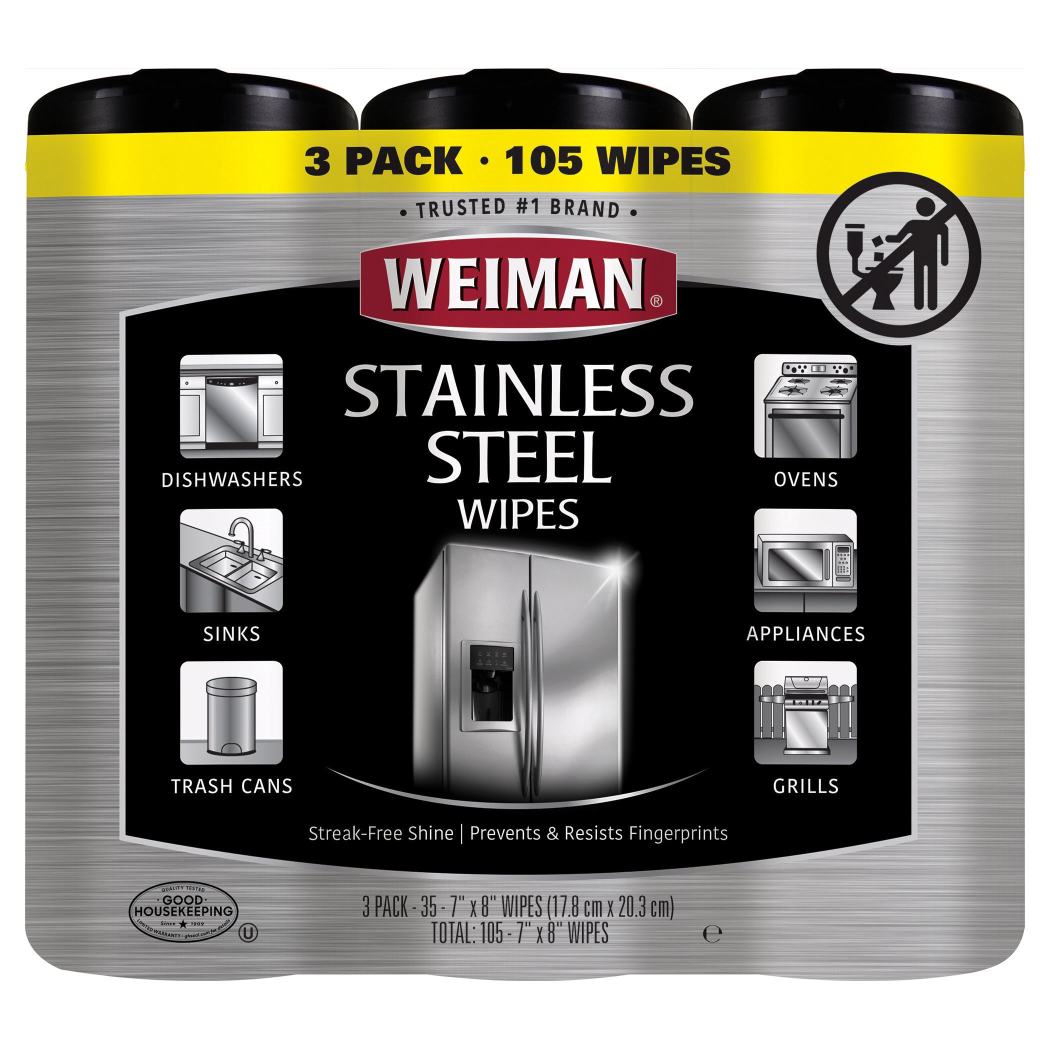 WEIMAN STAINLESS STEEL WIPES 3PK/105 COUNT