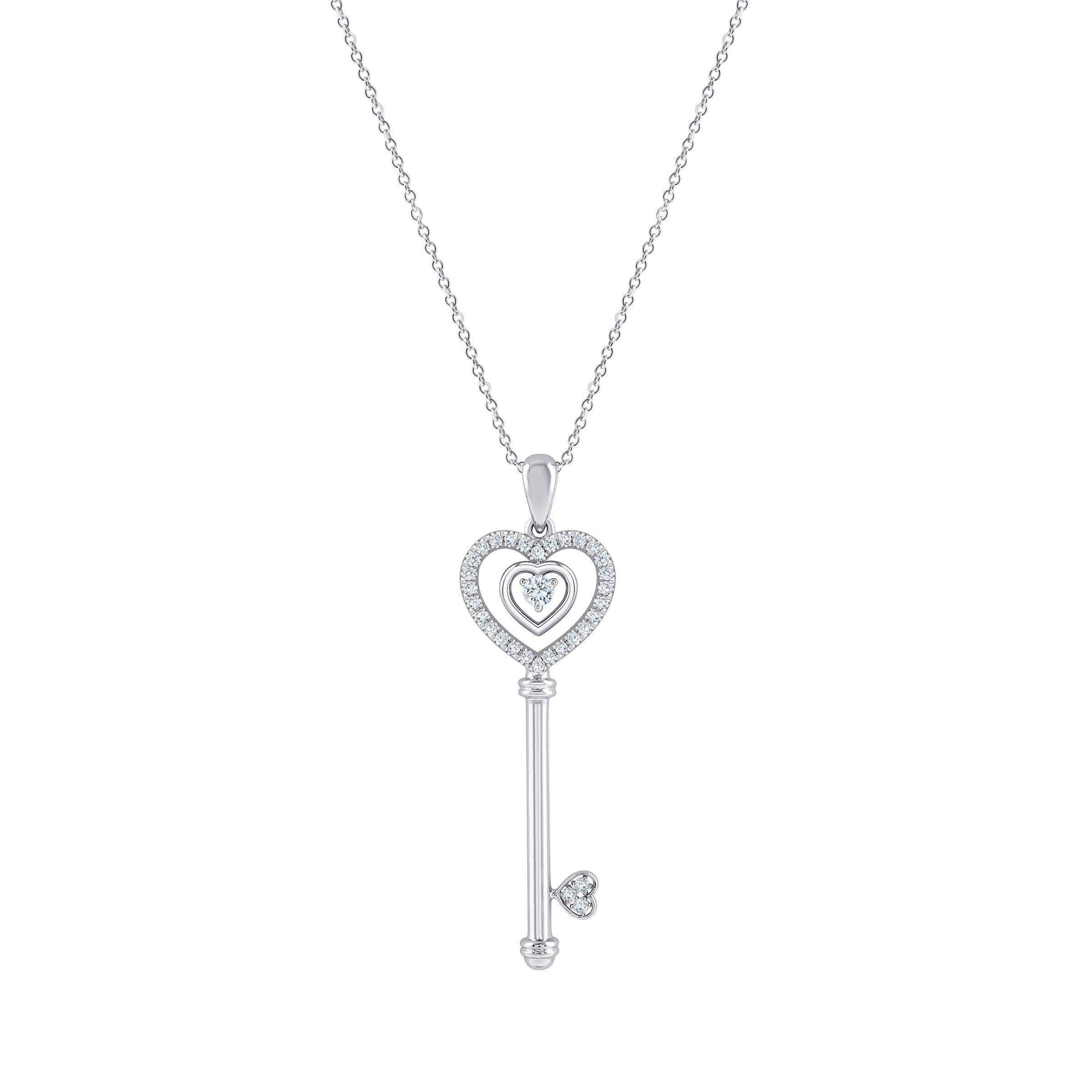 14KT WHITE GOLD VS2 I 0.30CTW ROUND DIAMOND KEY PENDANT - Image 1