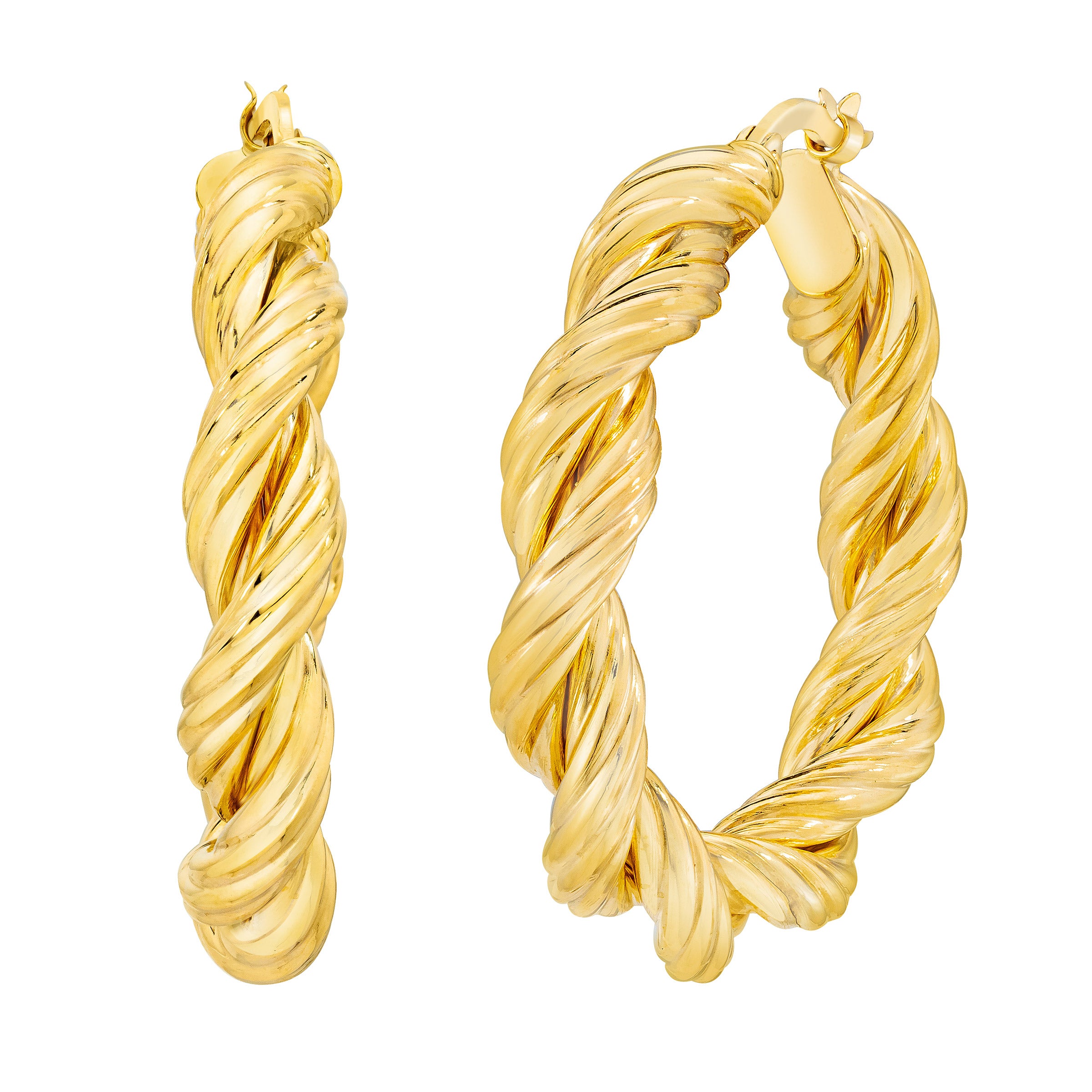 14KT YELLOW GOLD TWO ROW TWIST HOOPS MADE IN ITALY - Image 1