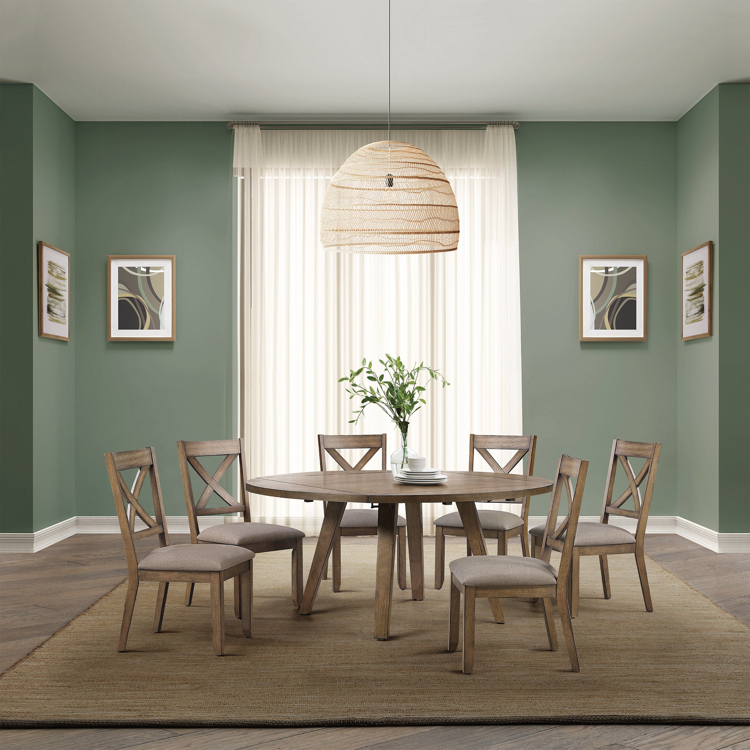 BAYSIDE FURNISHINGS LEYTON 7PC SQUARE TO ROUND DINING - Image 1