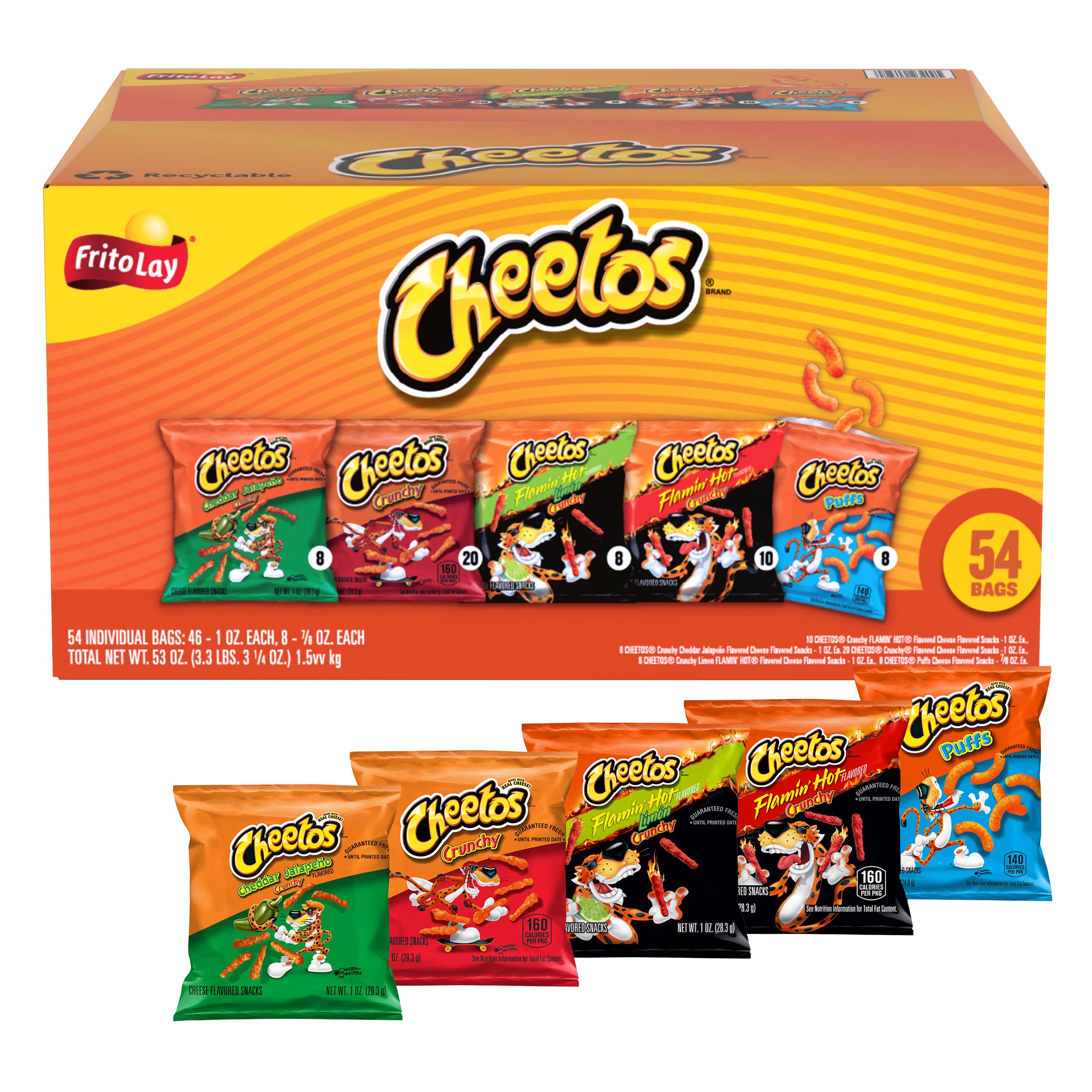 FRITO LAY CHEETOS VARIETY 54 COUNT BOX