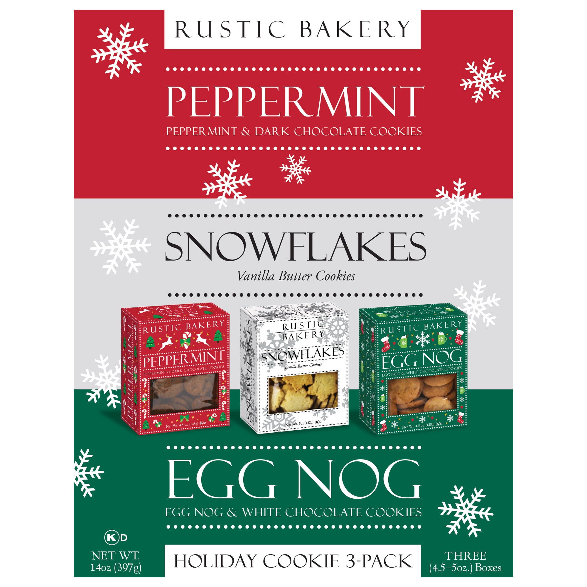 RUSTIC BAKERY HOLIDAY COOKIE VARIETY 3 PACK 14 OUNCES TOTAL