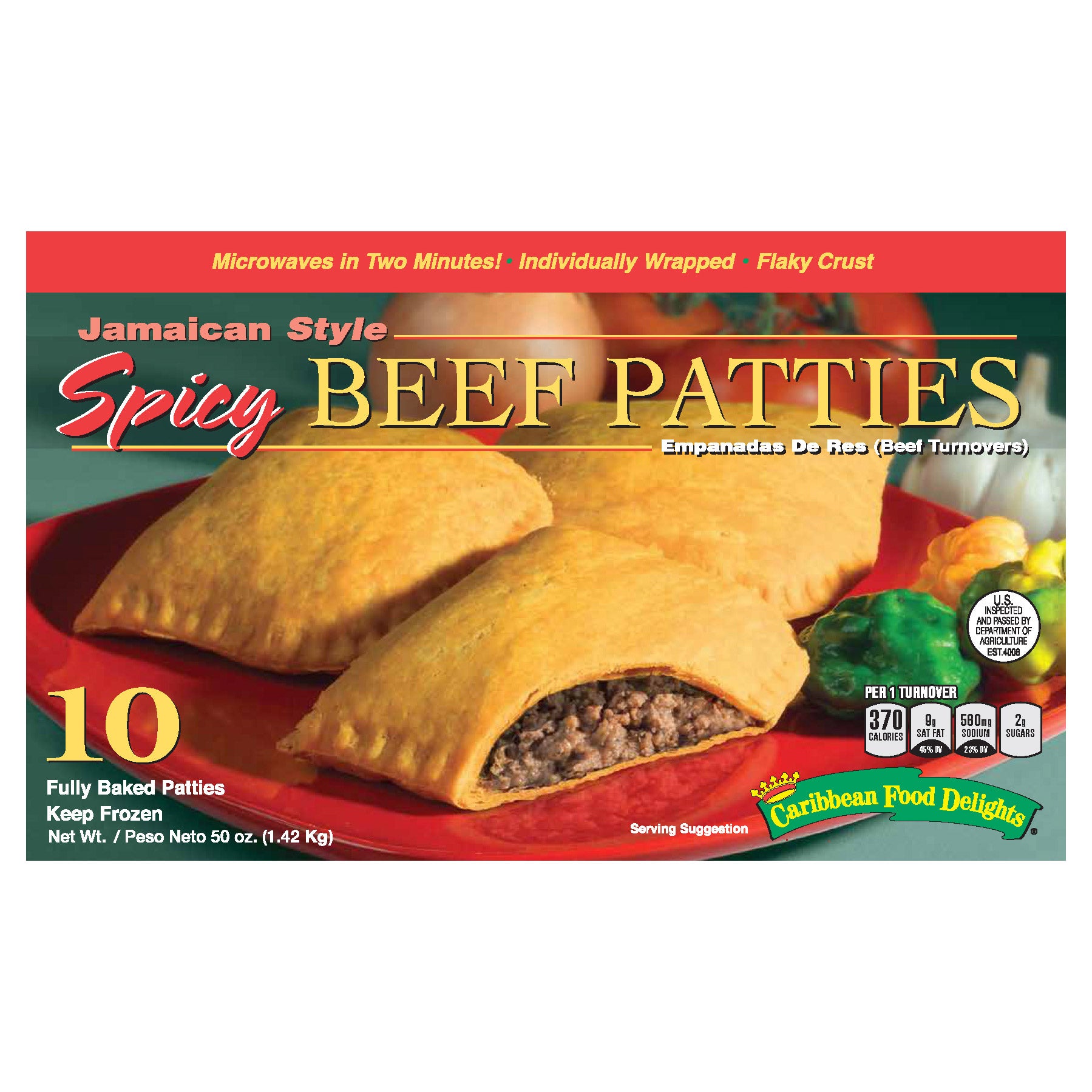 CARIBBEAN DELIGHTS SPICY BEEF PATTIES 10/5 OZ (3.12 LBS)