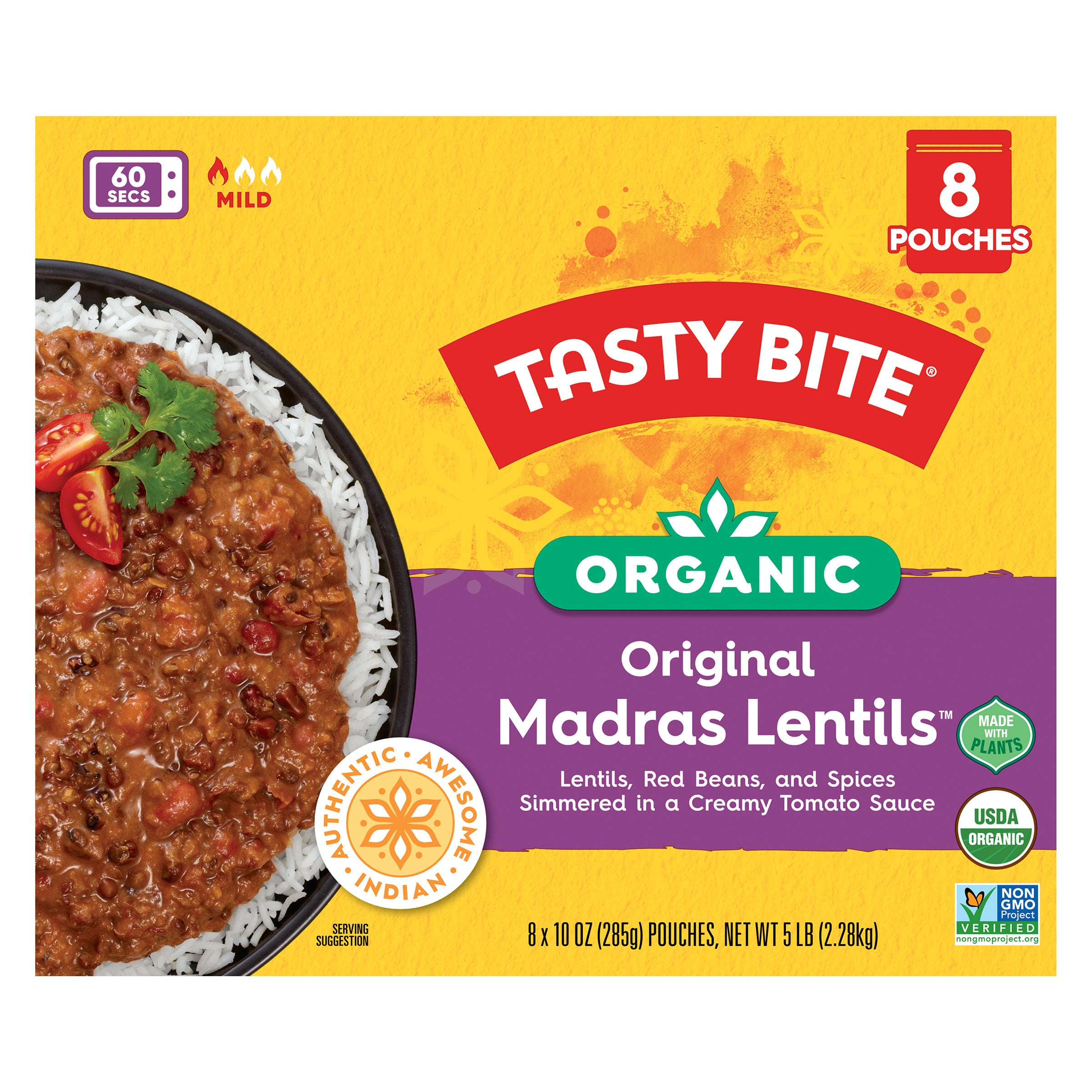 TASTY BITE ORGANIC MADRAS LENTILS 8/10 OUNCE POUCHES - Image 1