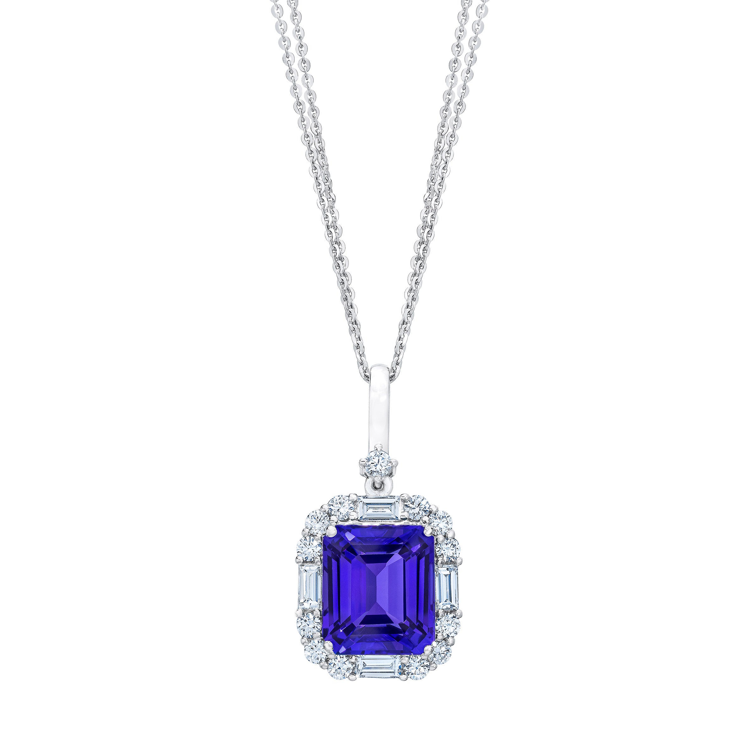 14KT WHITE GOLD 1.09CTW VS2 I DIAMOND TANZANITE NECKLACE - Image 1