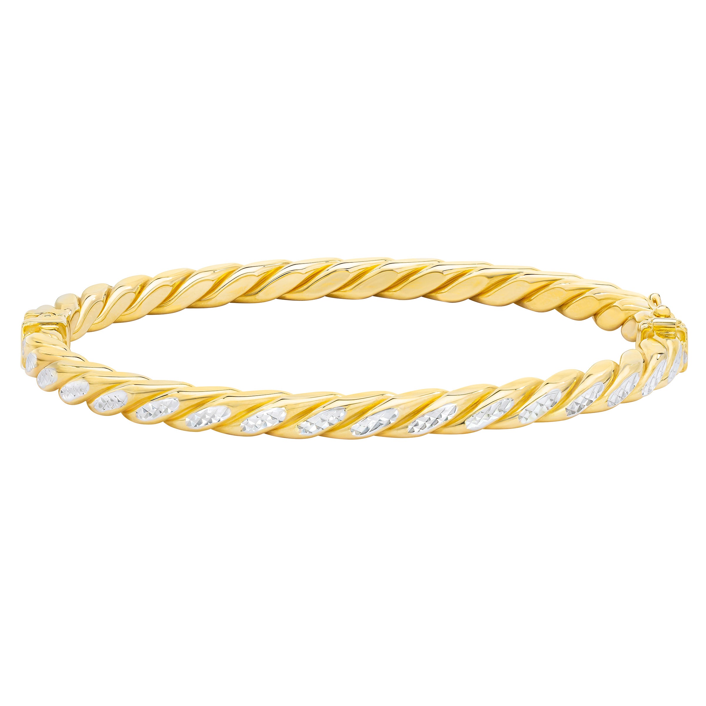 14KT TWO-TONE GOLD TWISTED HINGE BANGLE MADE IN ITALY - Image 1