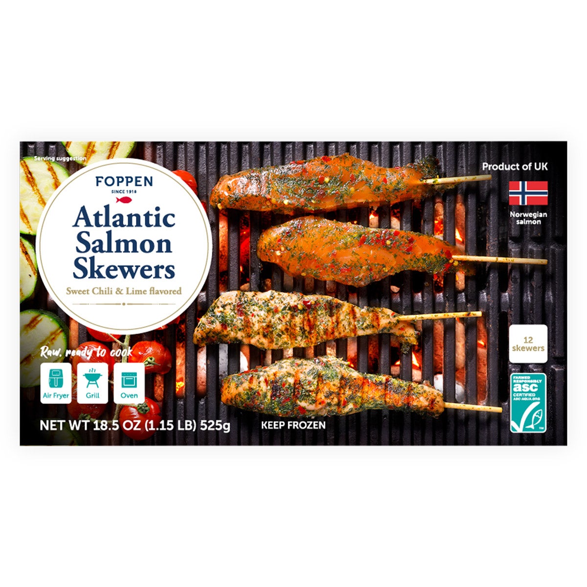 FOPPEN SALMON CHILI & LIME SKEWERS 1.15 POUND BOX