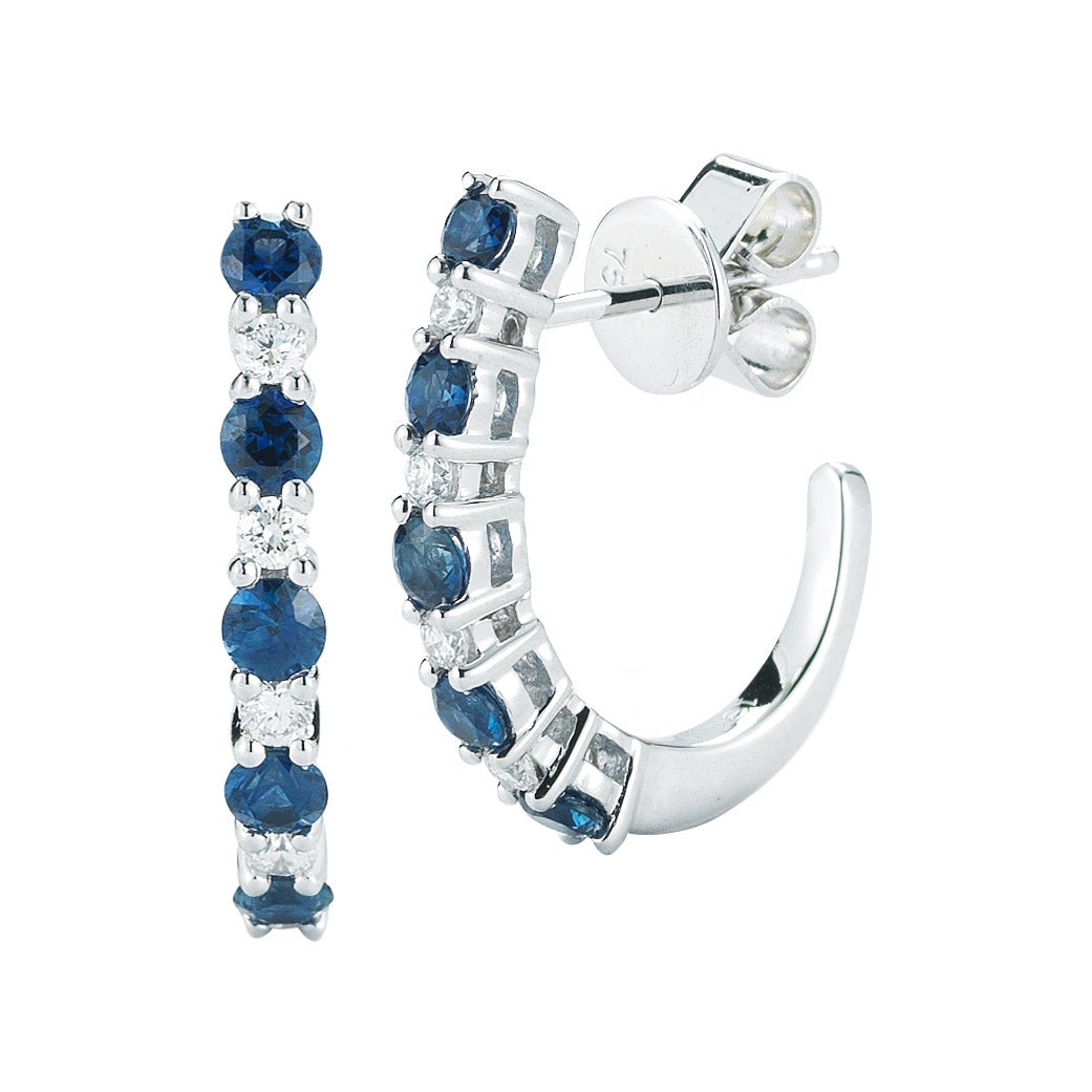 14KT WHITE GOLD .14CTW VS2,I DIAMOND & BLUE SAPPHIRE EARRINGS
