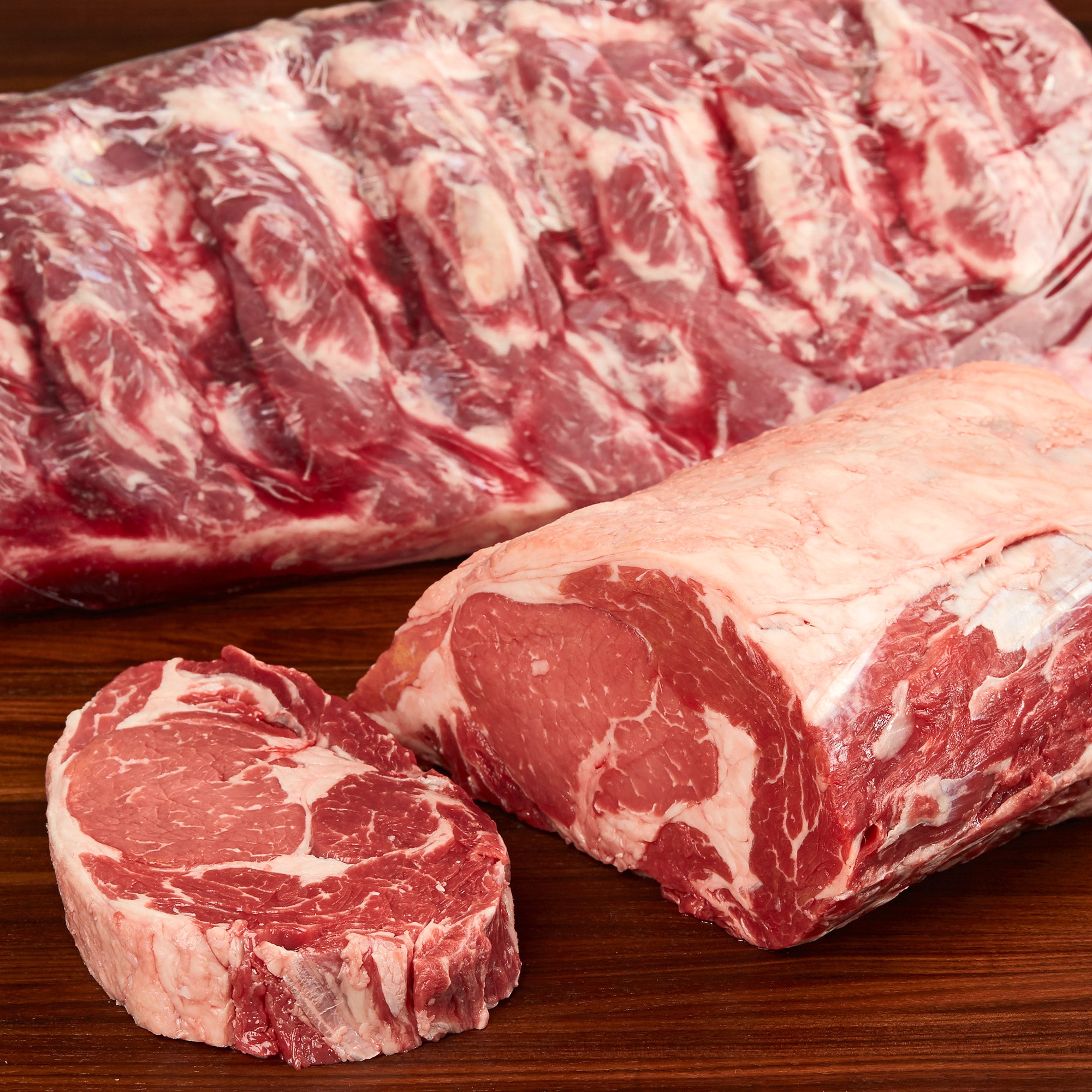 BEEF RIBEYE WHOLE LIP ON VACUUM PACKAGED BONELESS PER LB.