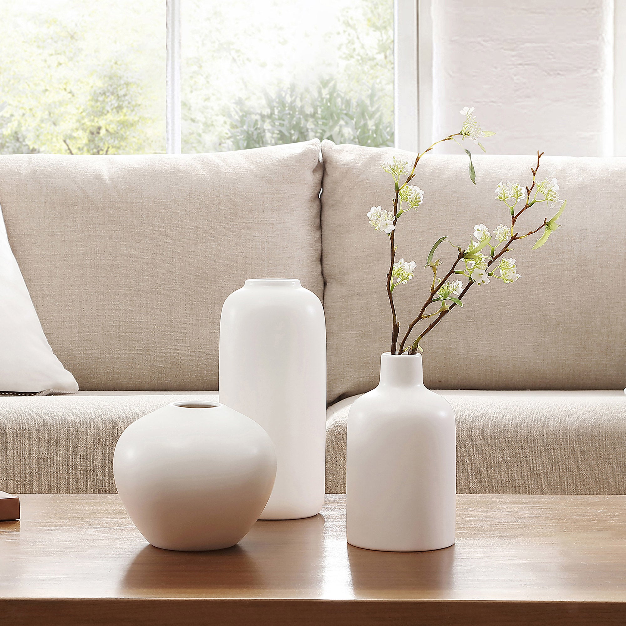 VCNY STONEWARE VASES SET OF 3