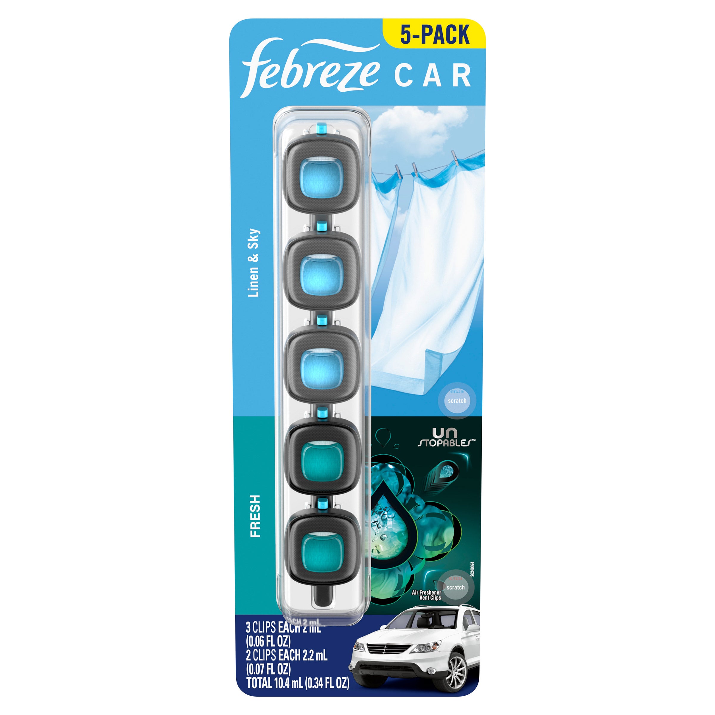 FEBREZE AIR FRESHENER 5 PACK CAR AIR VENT CLIPS - Image 1