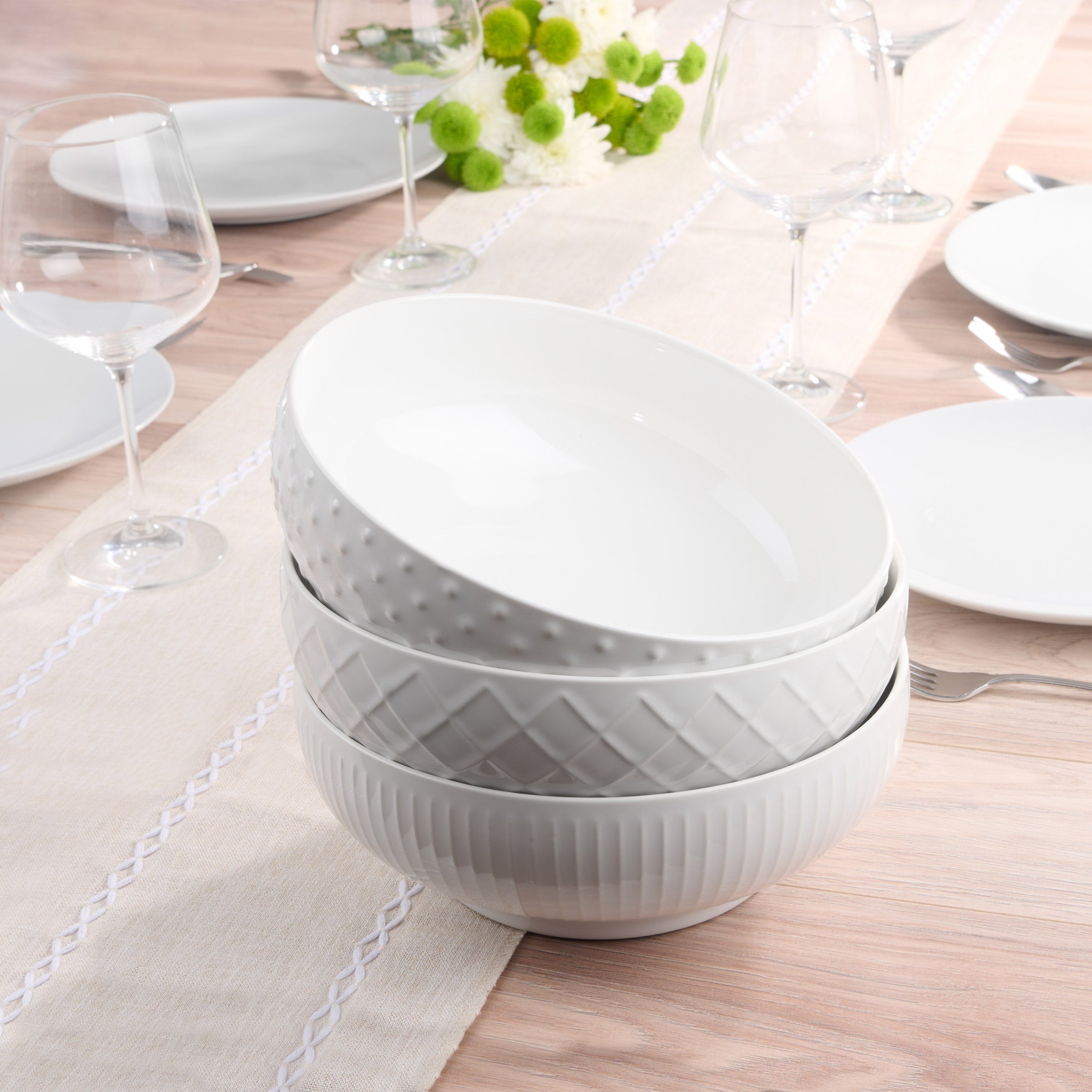 TRUDEAU 3-PIECE PORCELAIN SERVING BOWLS