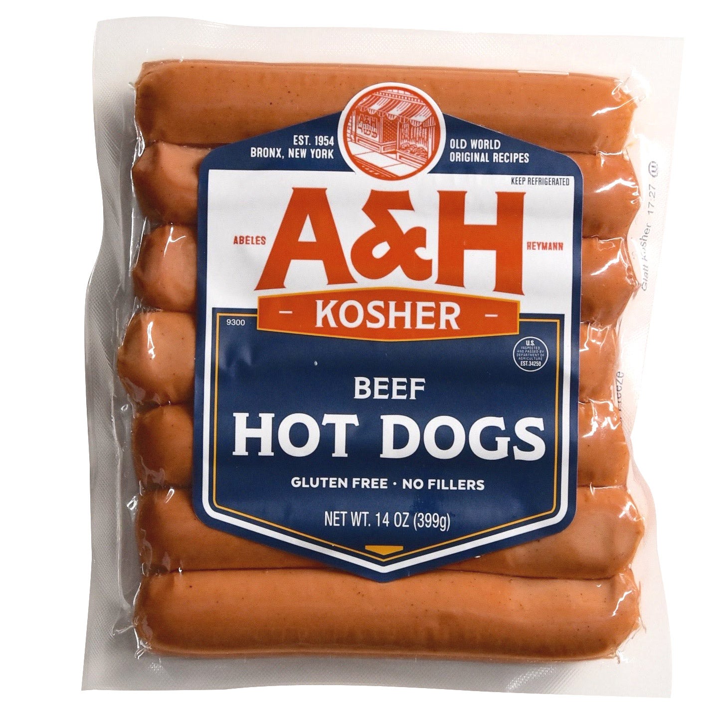 ABELES & HEYMANN BEEF HOT DOGS 4/14 OUNCE PACKAGES