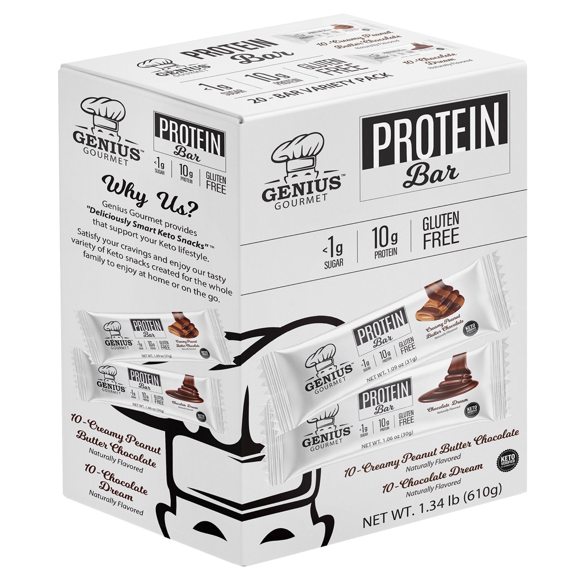 GENIUS GOURMET VARIETY PROTEIN BARS 20 CT