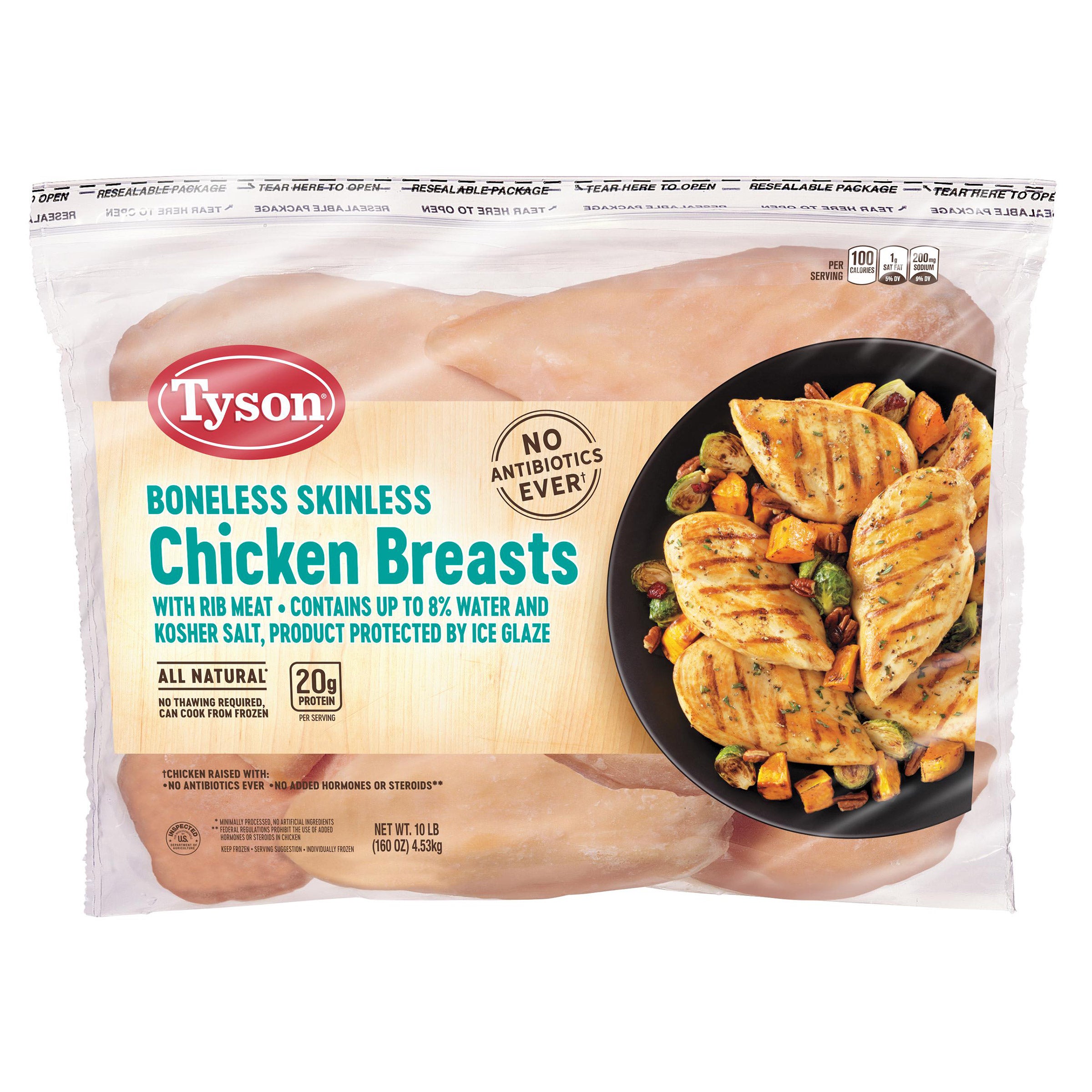 TYSON CHICKEN BREASTS BONELESS SKINLESS 10LB