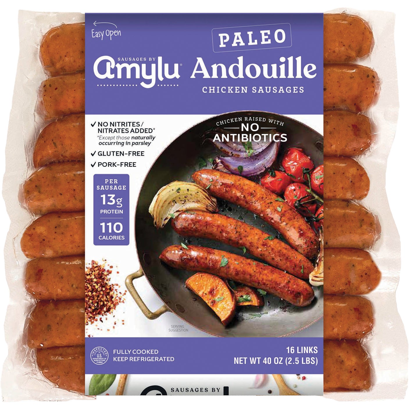 AMYLU ANDOUILLE SAUSAGE 40 OUNCE PACKAGE