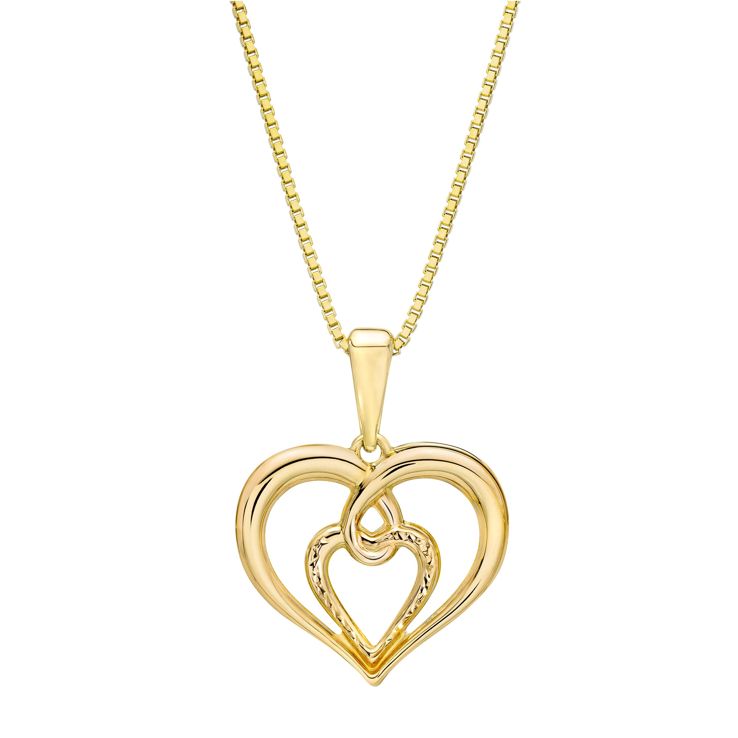 14KT YELLOW GOLD DIAMOND CUT 18¨ HEART PENDANT